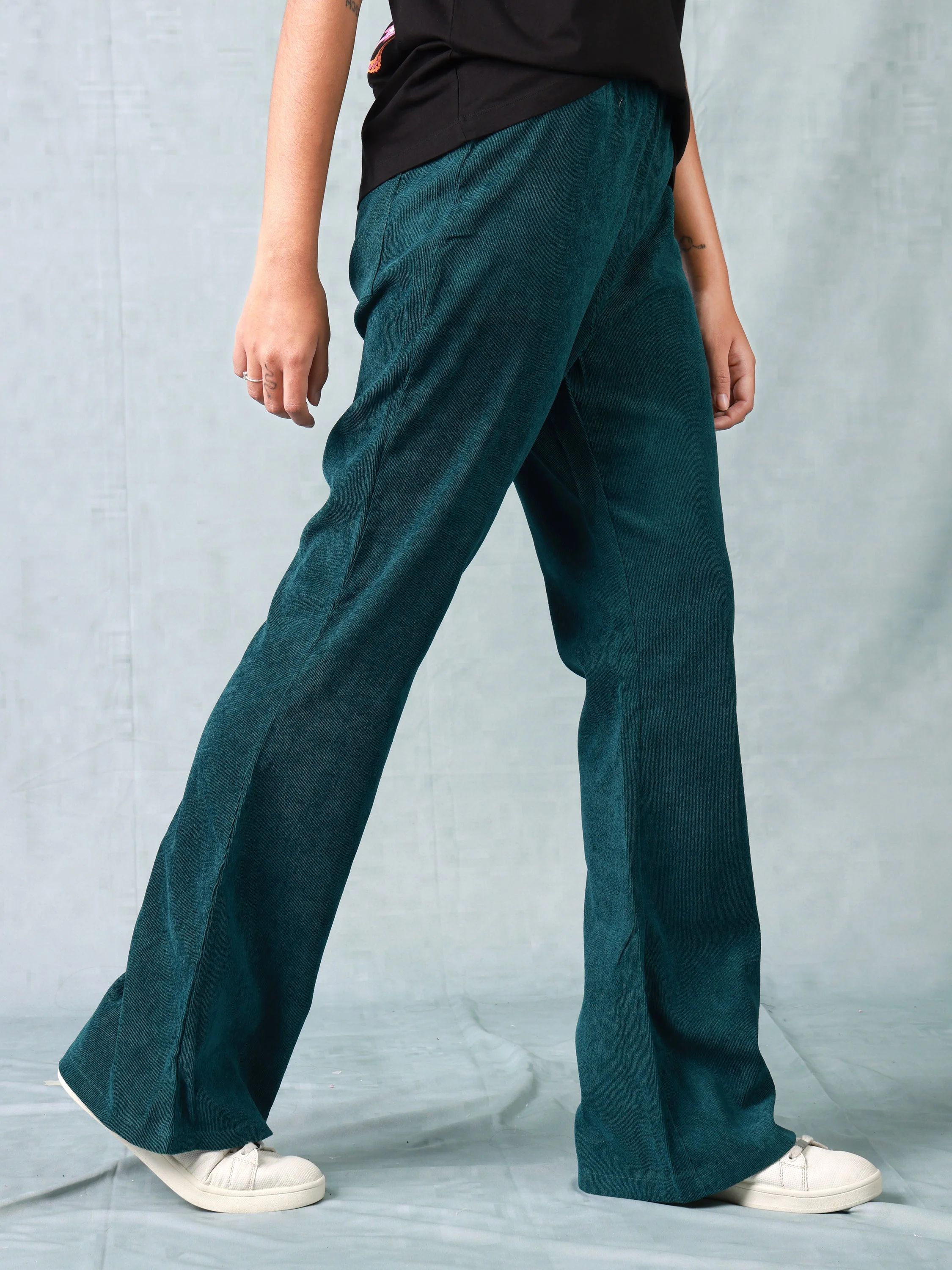 Women Green Corduroy Bootcut Trouser - Image 5