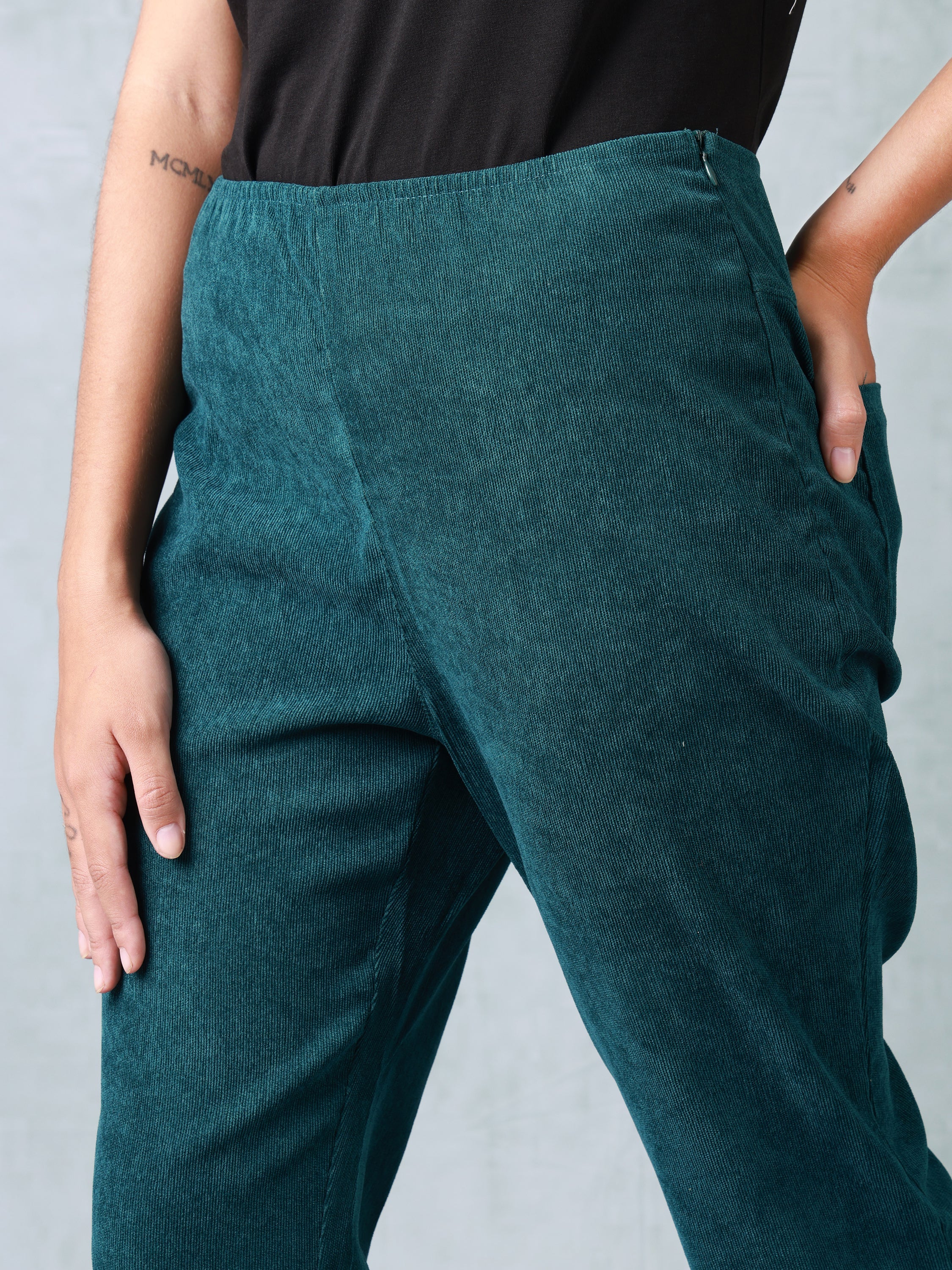 Women Green Corduroy Bootcut Trouser - Image 6