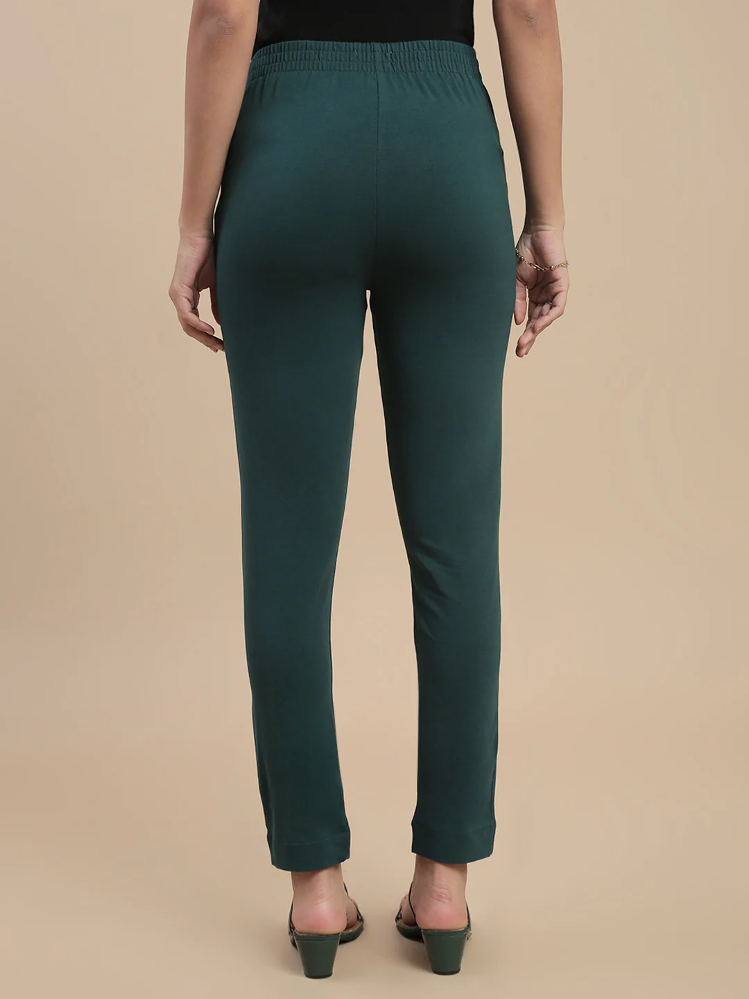 Women Green Cotton Strech Pants - Image 3