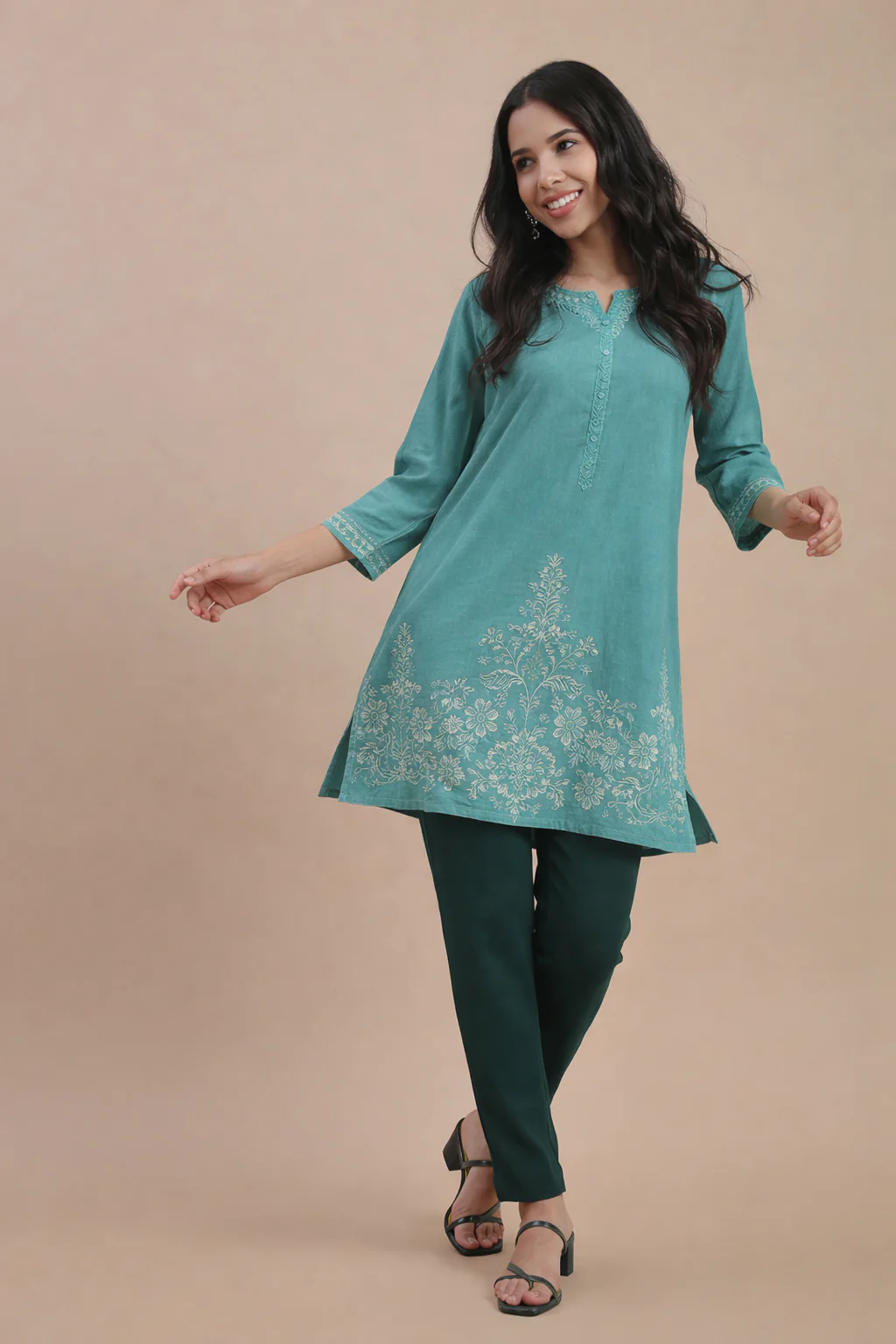 Women Green Cotton Strech Pants - Image 4