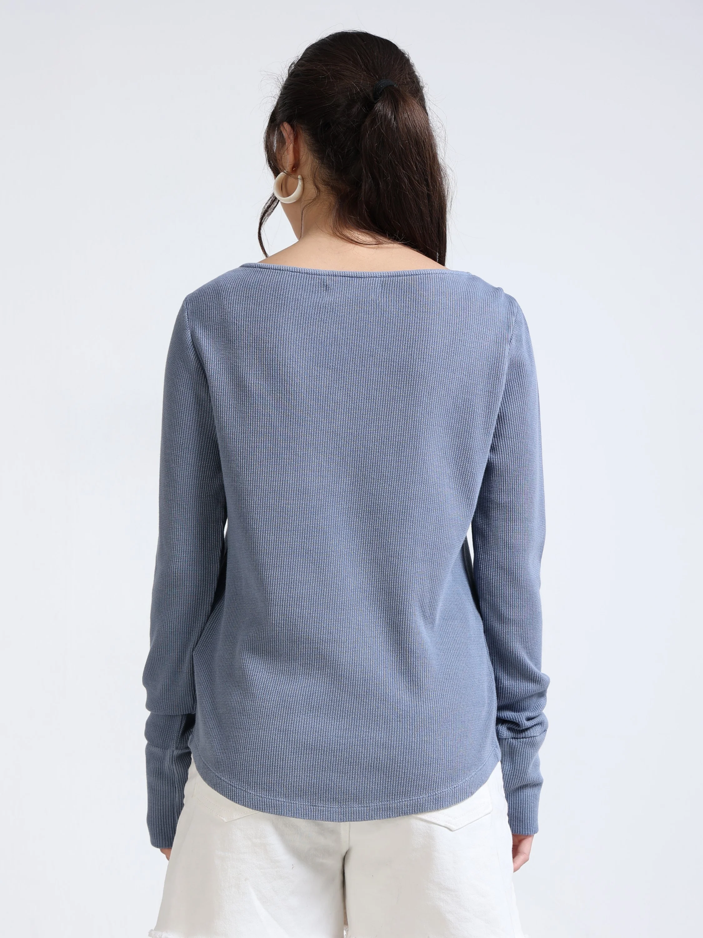 Women Blue Washed Work Top - Image 3