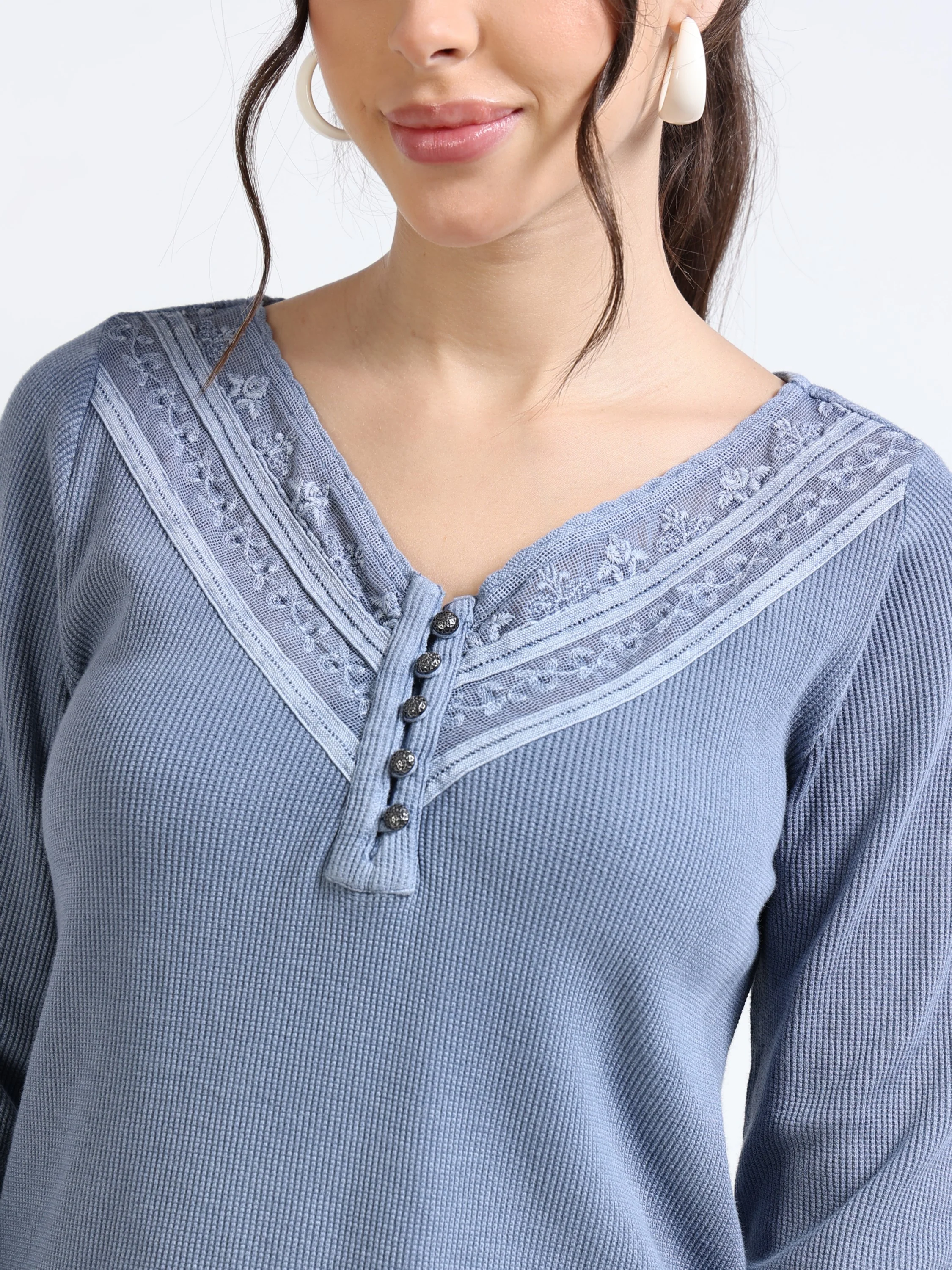 Women Blue Washed Work Top - Image 4