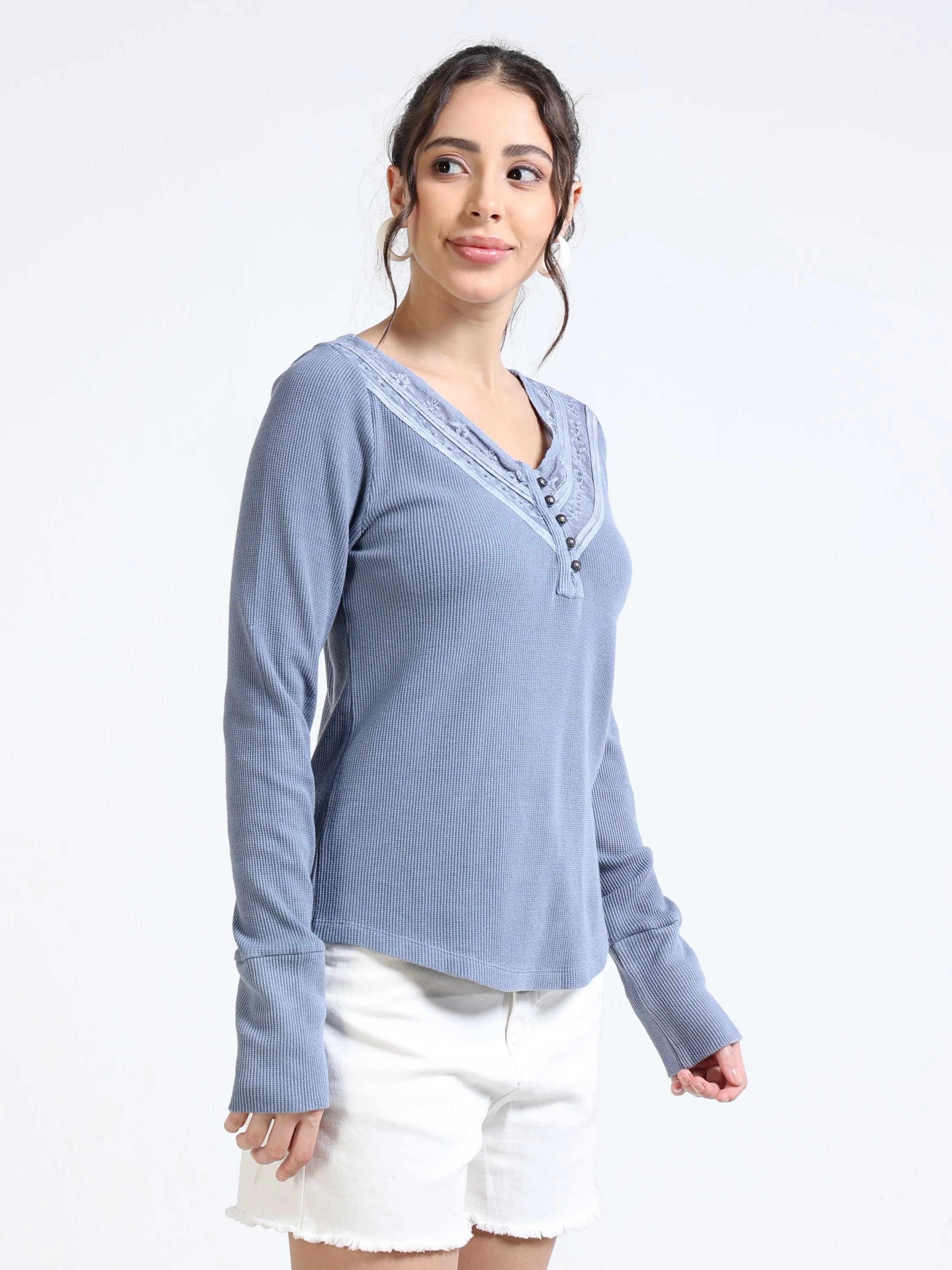 Women Blue Washed Work Top - Image 5