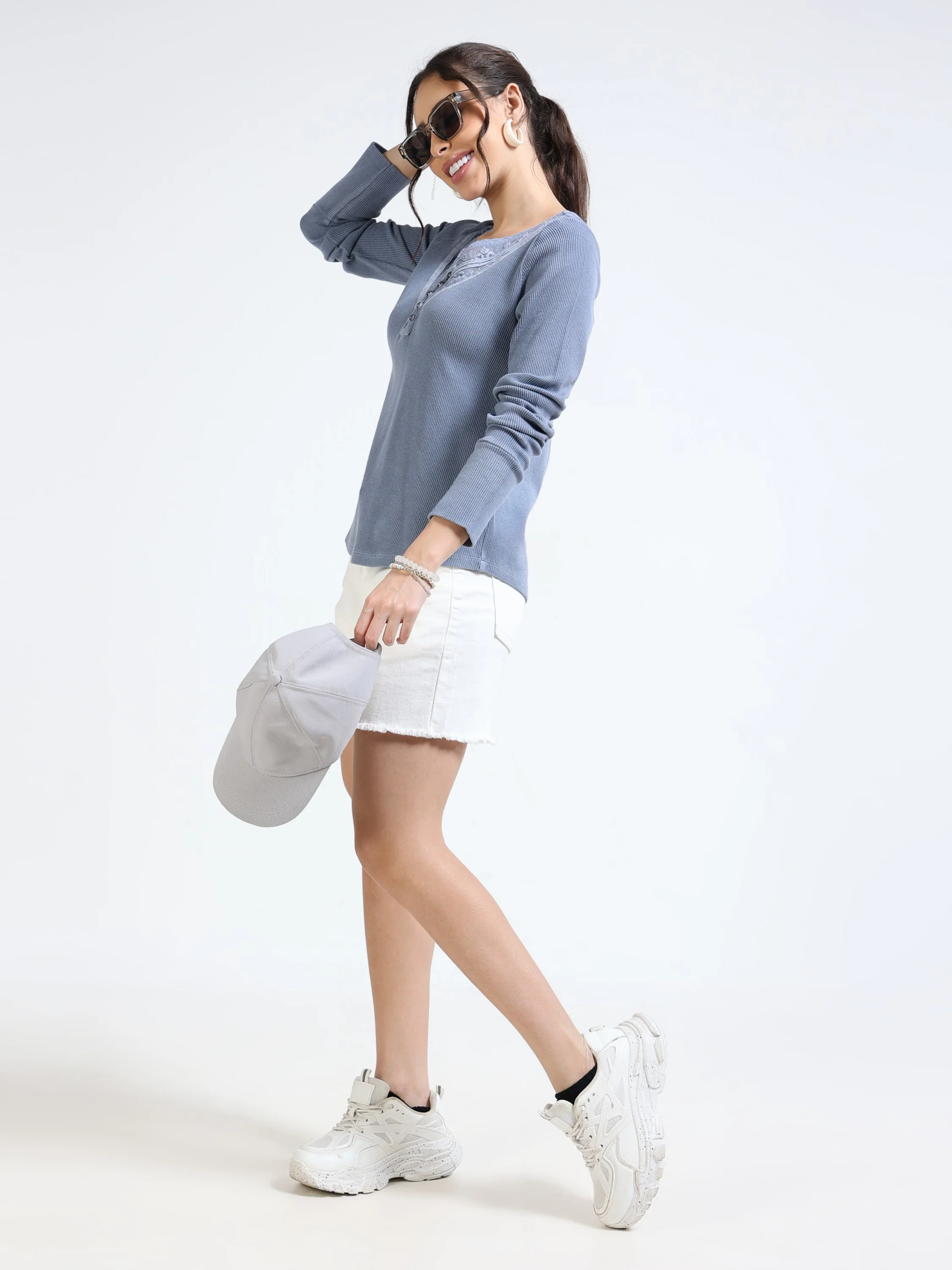 Women Blue Washed Work Top - Image 6