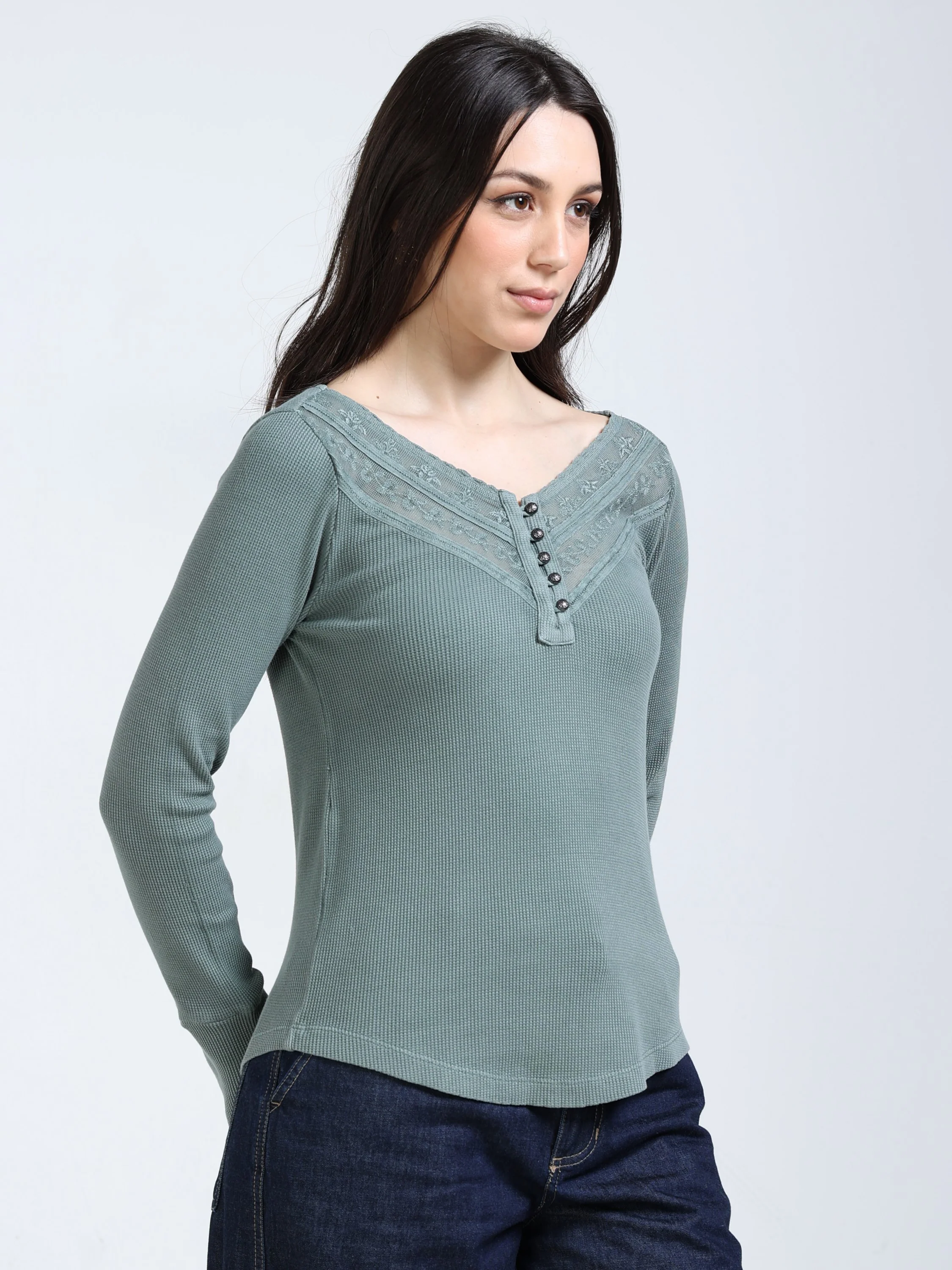 Women Green Washed Work Top - Image 5