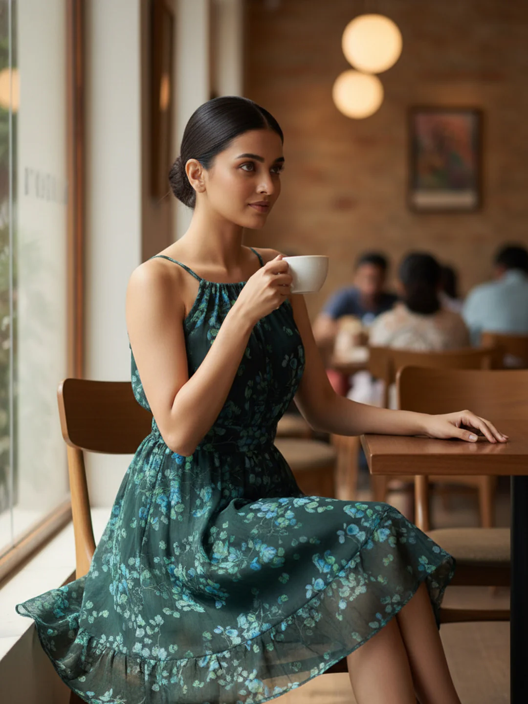 Women Floral Chiffon Tie-Up Midi Dress - Image 4