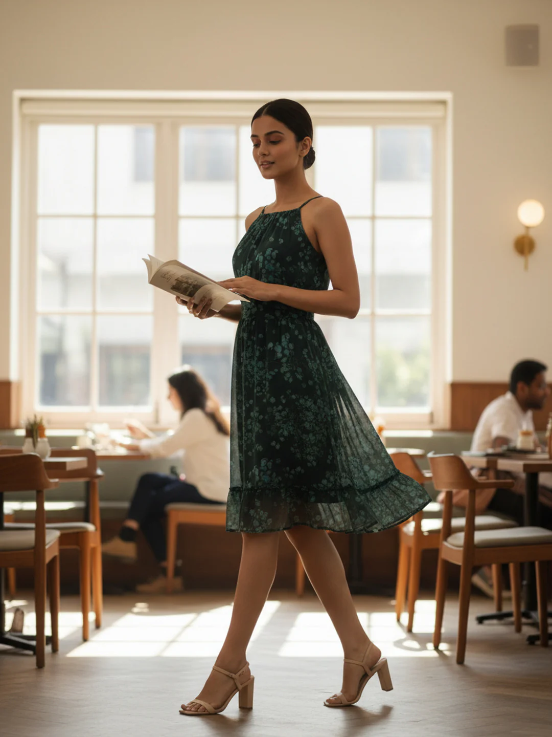 Women Floral Chiffon Tie-Up Midi Dress - Image 6