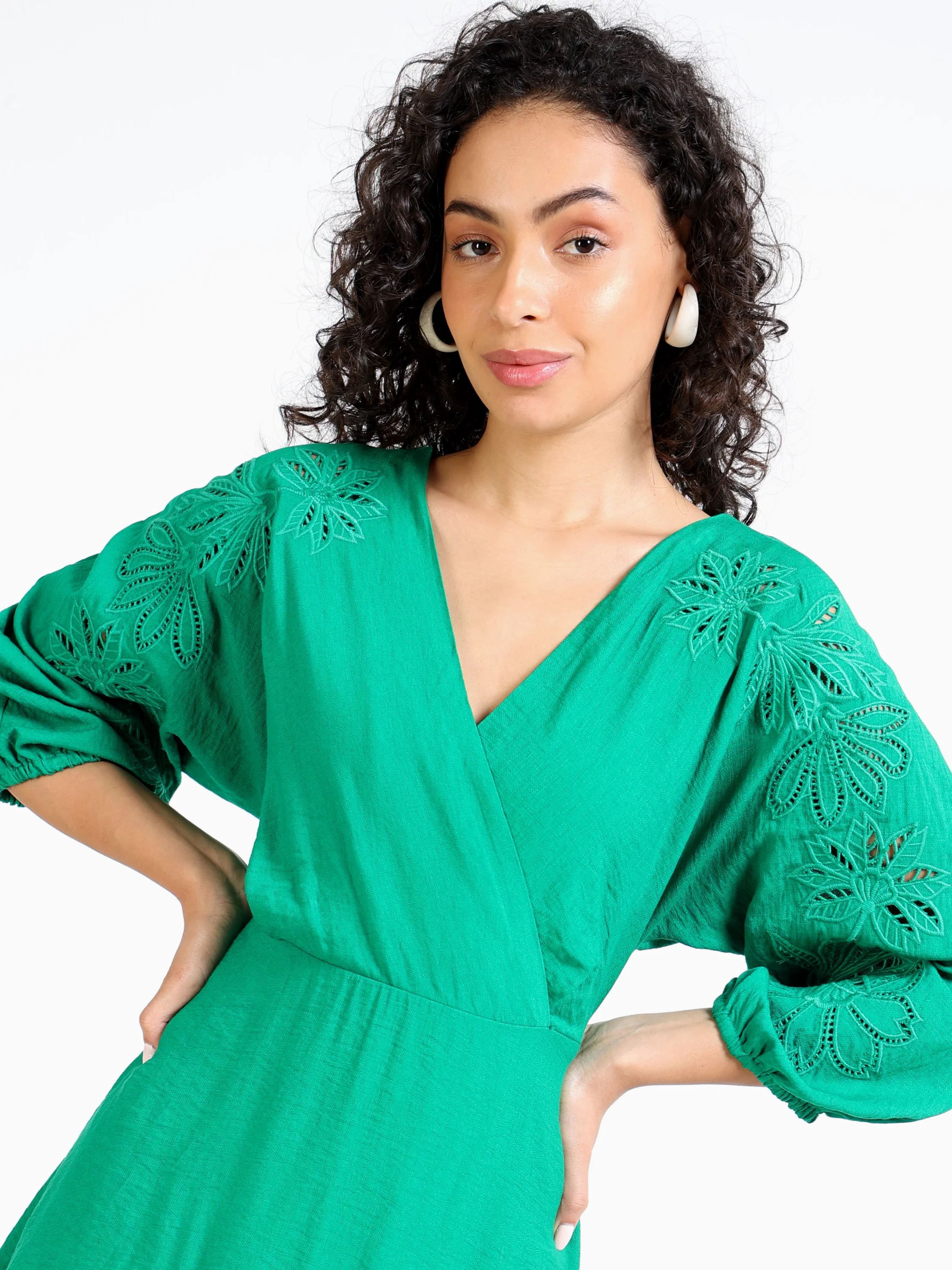 Women Green Faux Wrap Dress - Image 5