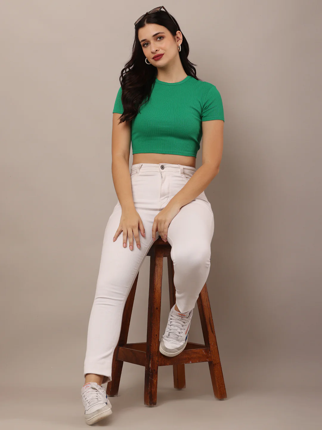 Women Green Fitted Crop Top - Image 3