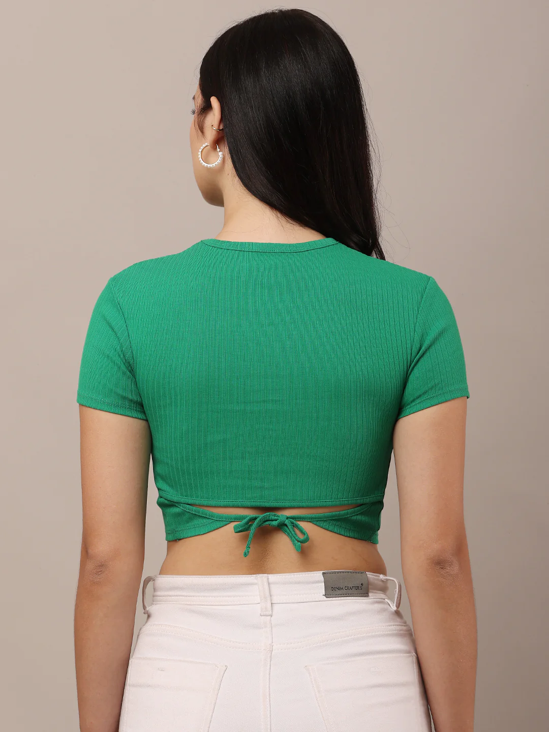 Women Green Fitted Crop Top - Image 4