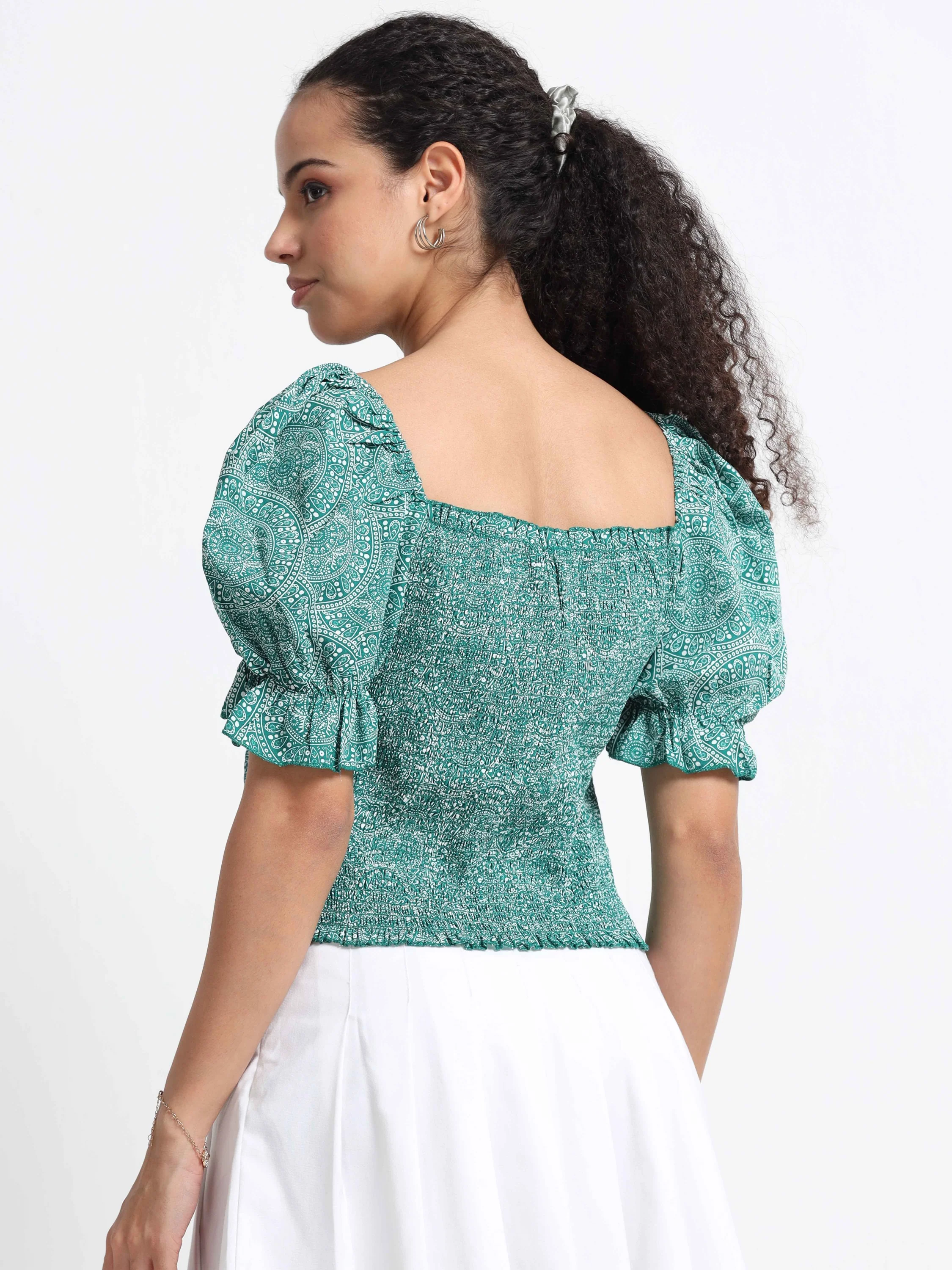 Women Square Neck Puff Sleeve Top - Image 2