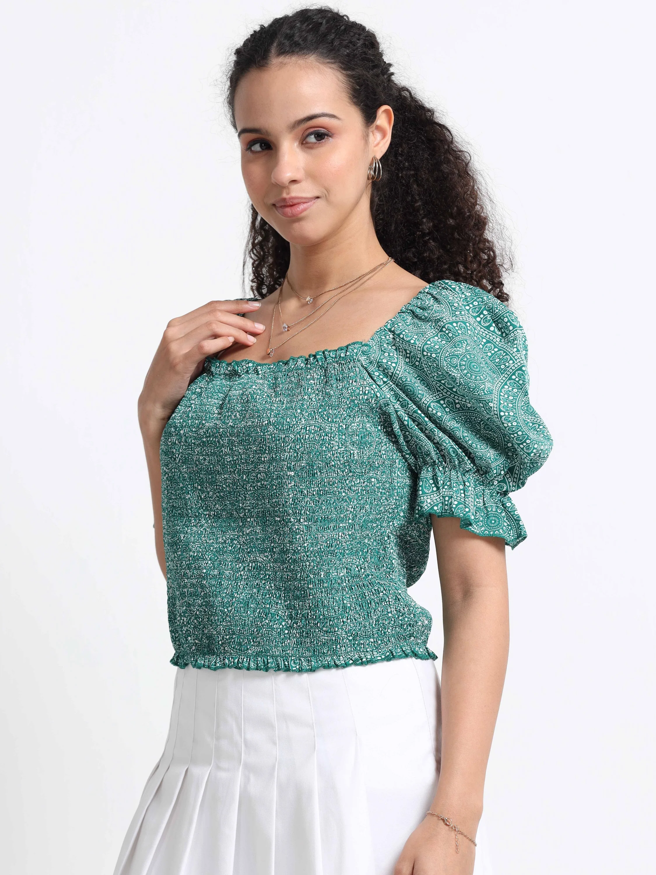 Women Square Neck Puff Sleeve Top - Image 3
