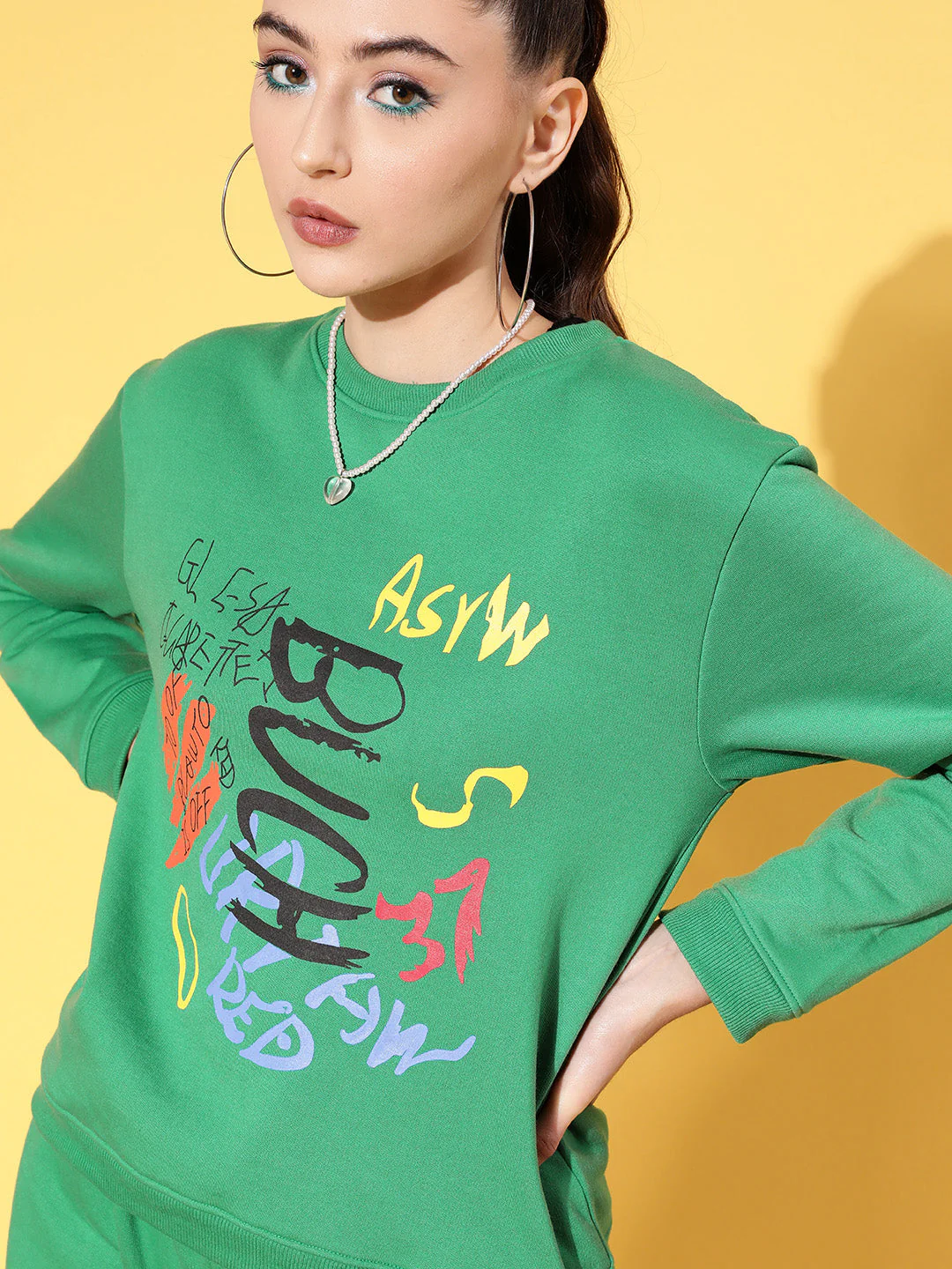 Women Green Fleece BUSH Sweatshirt With Joggers - Image 3