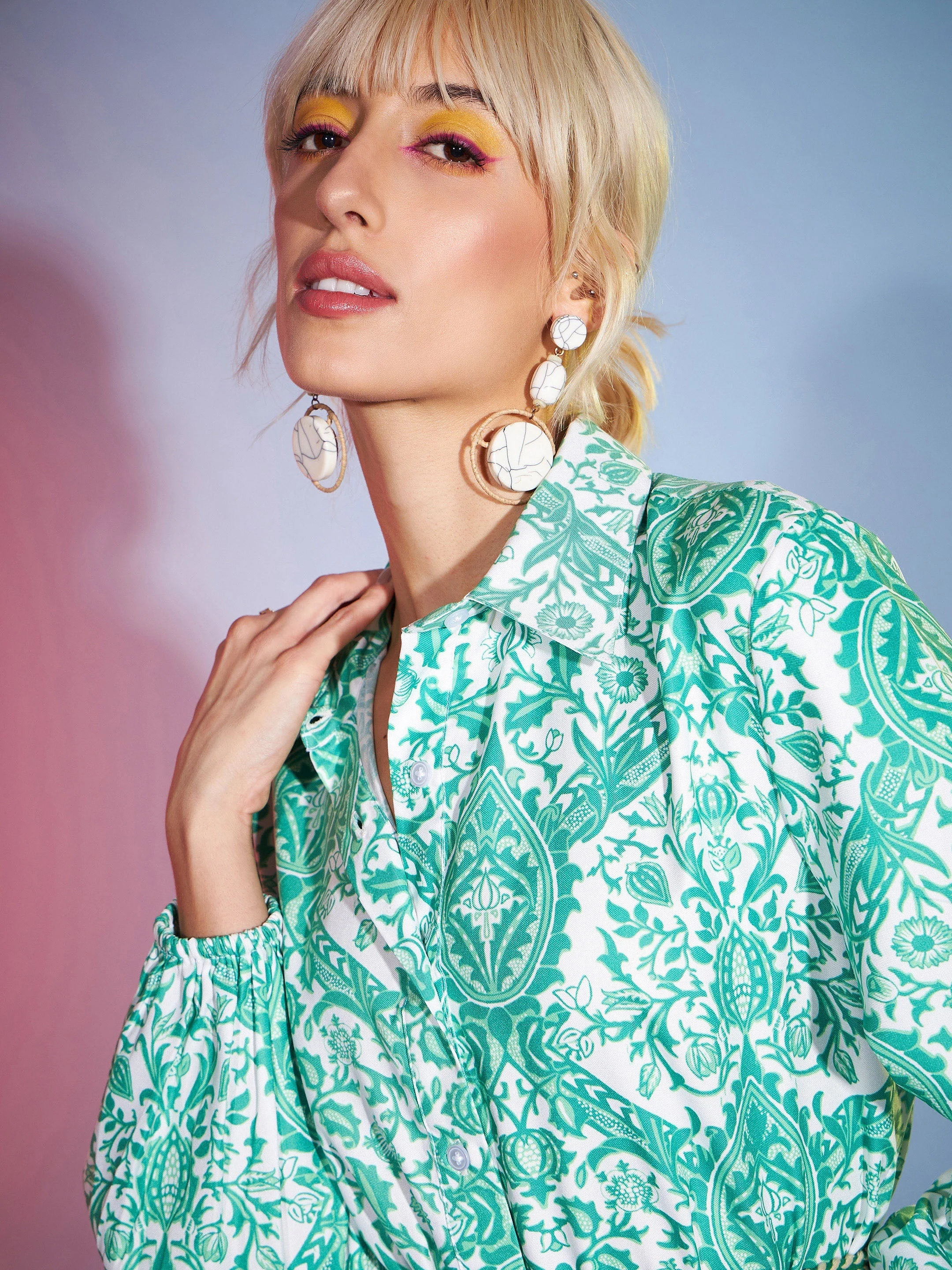 Women Green Floral Flared Skater Dress - Image 4
