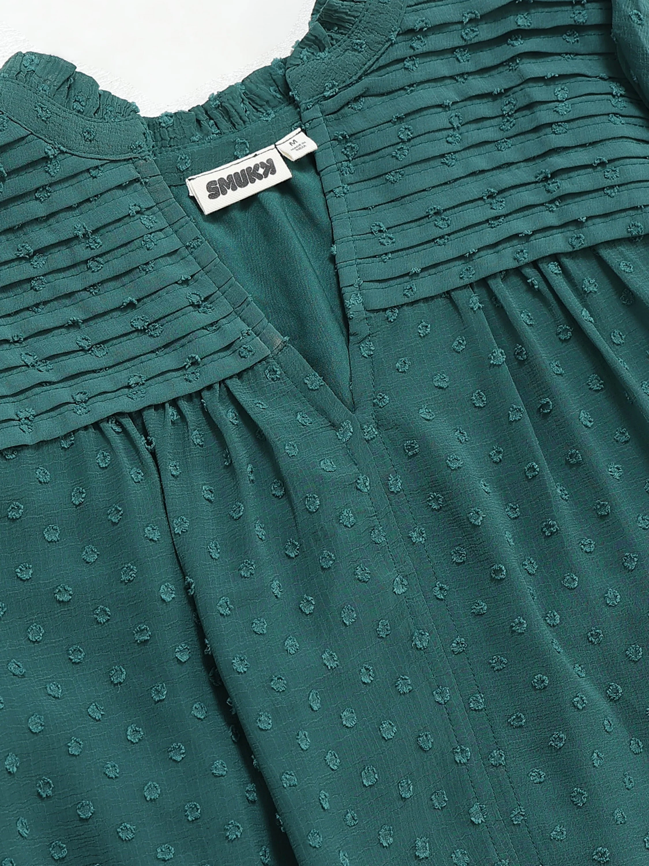 Women Green Frilled & Pleated Top - Image 7