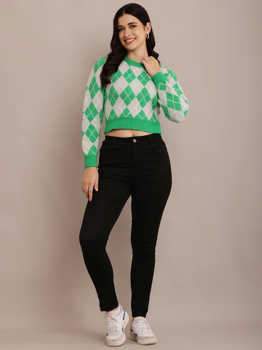 Women Green Full Sleeve Sweater - Image 3