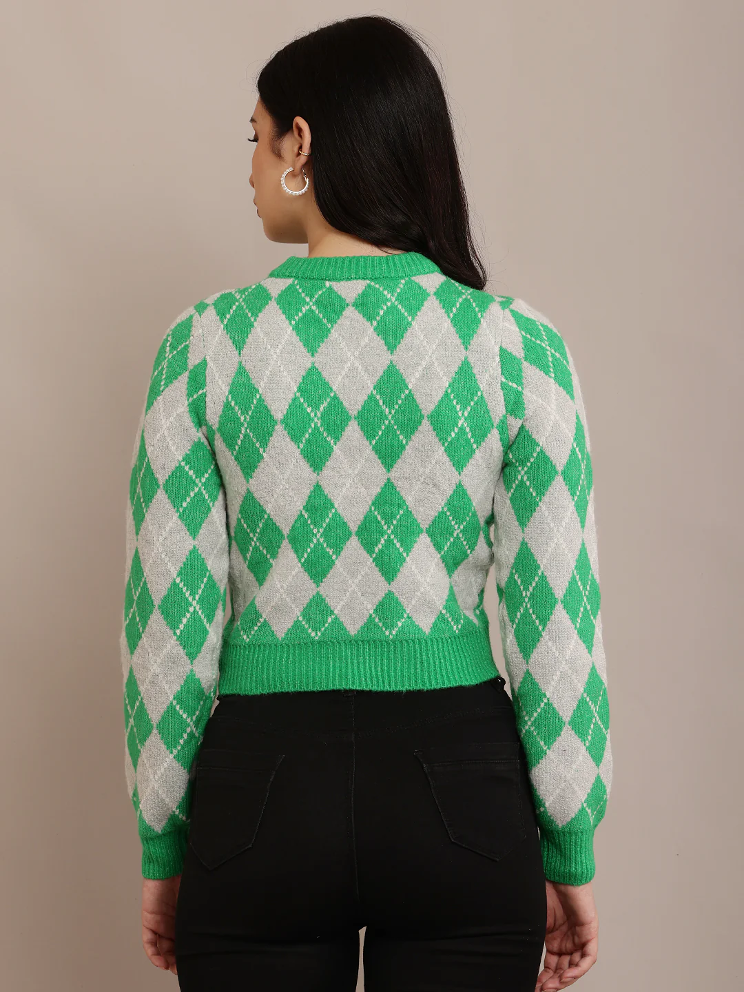 Women Green Full Sleeve Sweater - Image 4