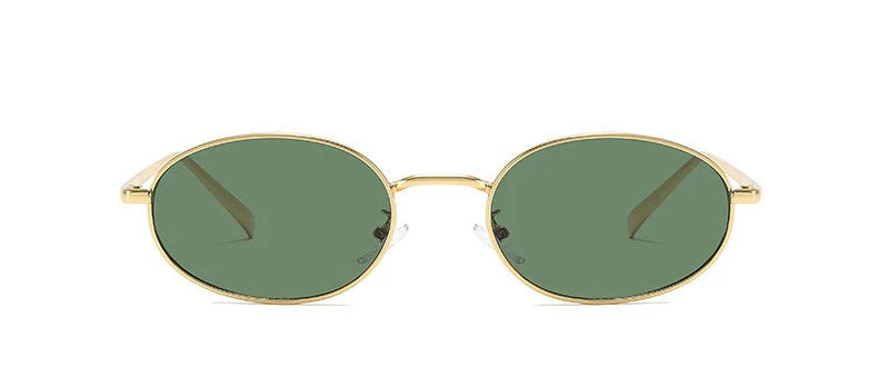 Women Green Gold Round Sunglasses - Image 2