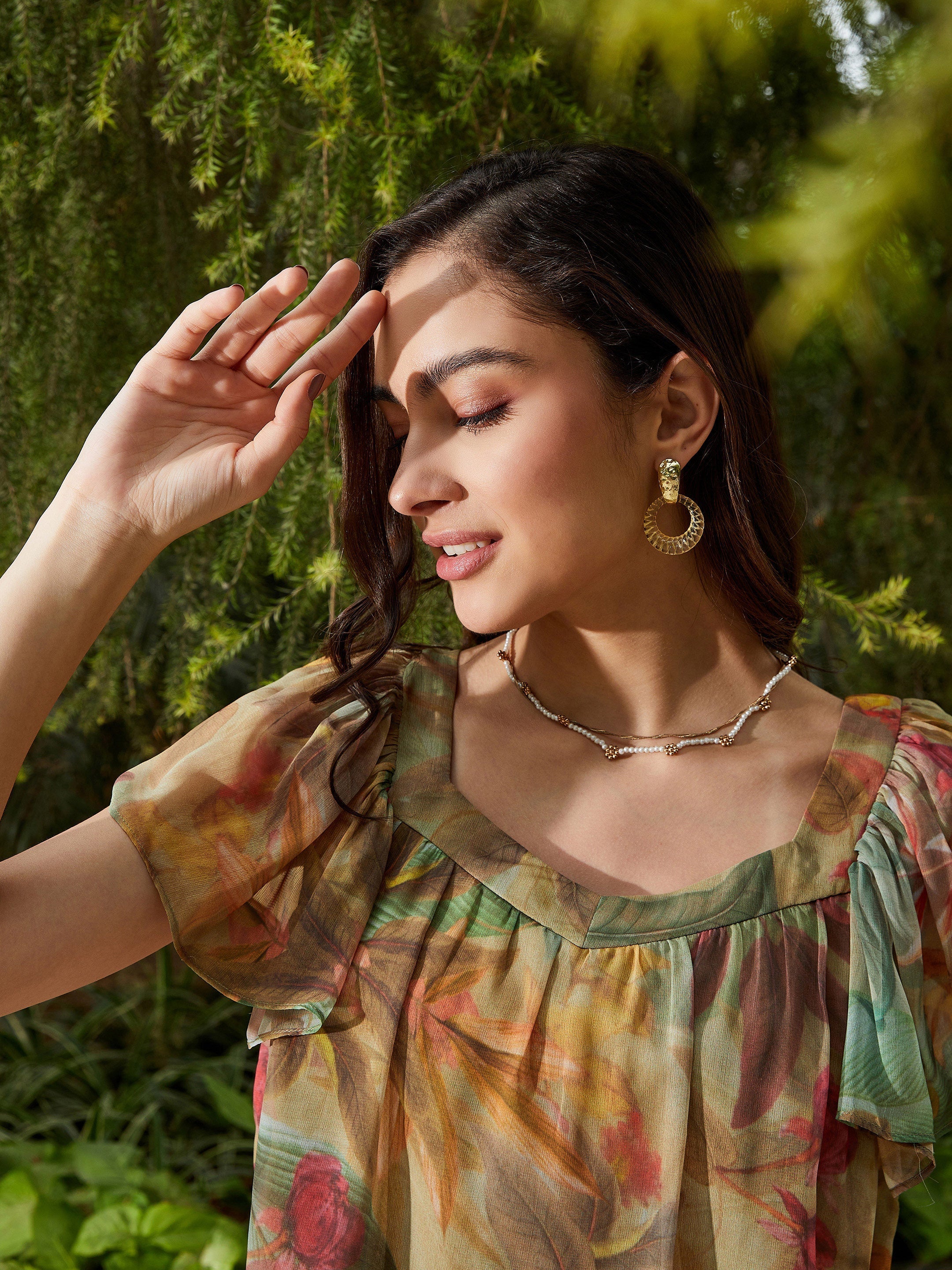 Women Green Jungle Printed Top - Image 3