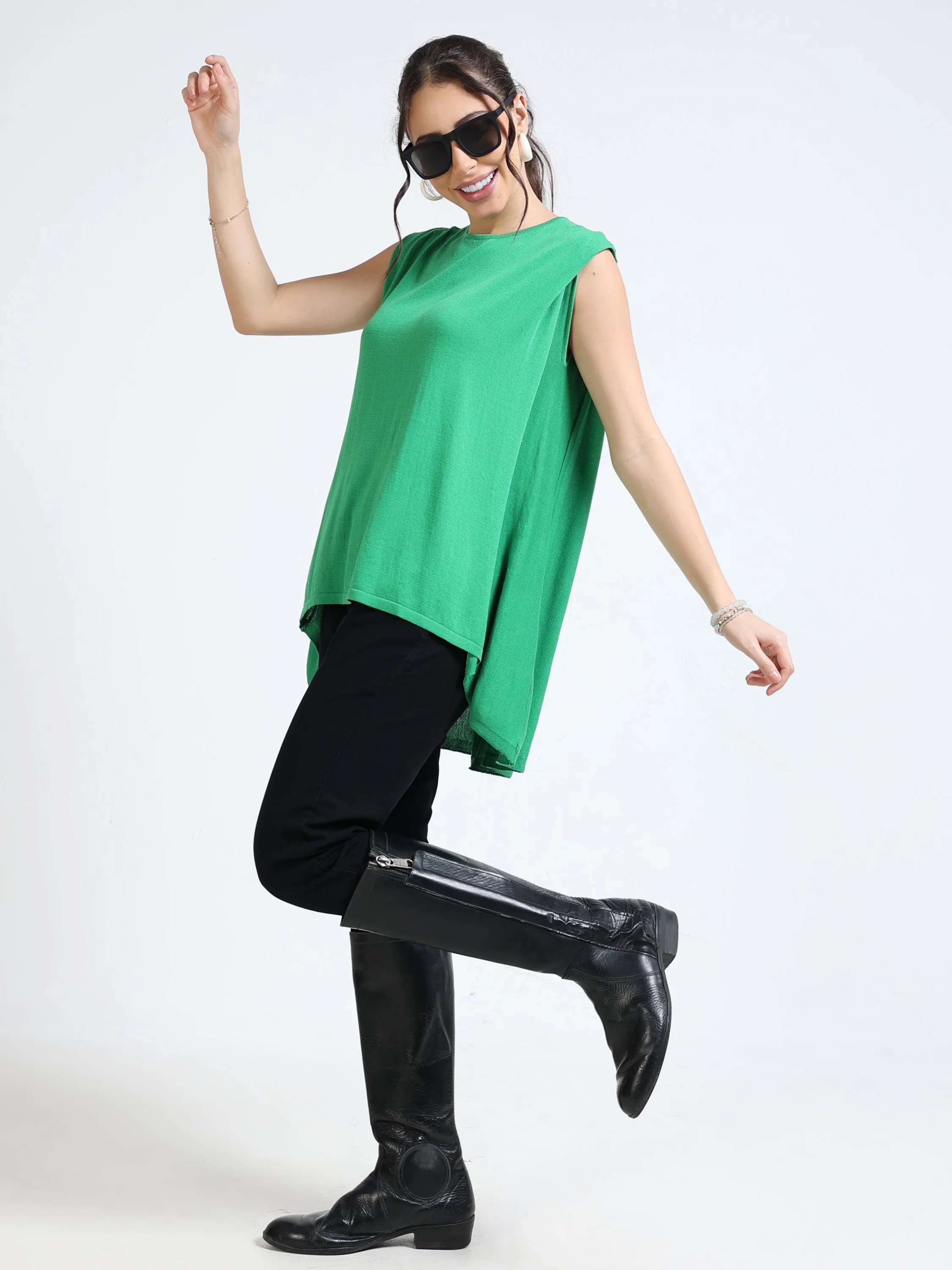 Women Green High Low Top - Image 2