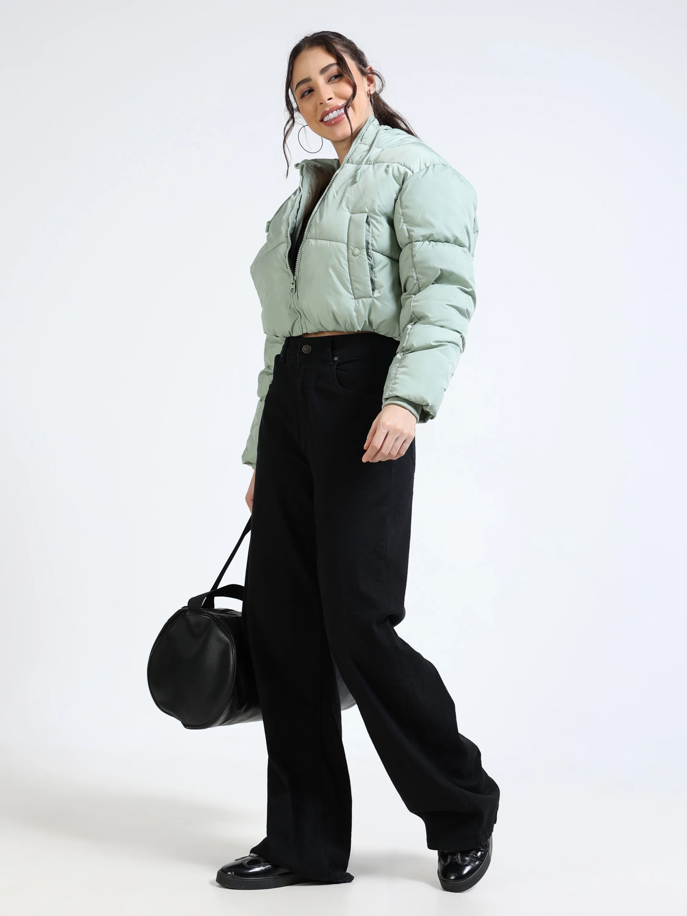 Women Green Hooded Puffer Jacket - Image 2