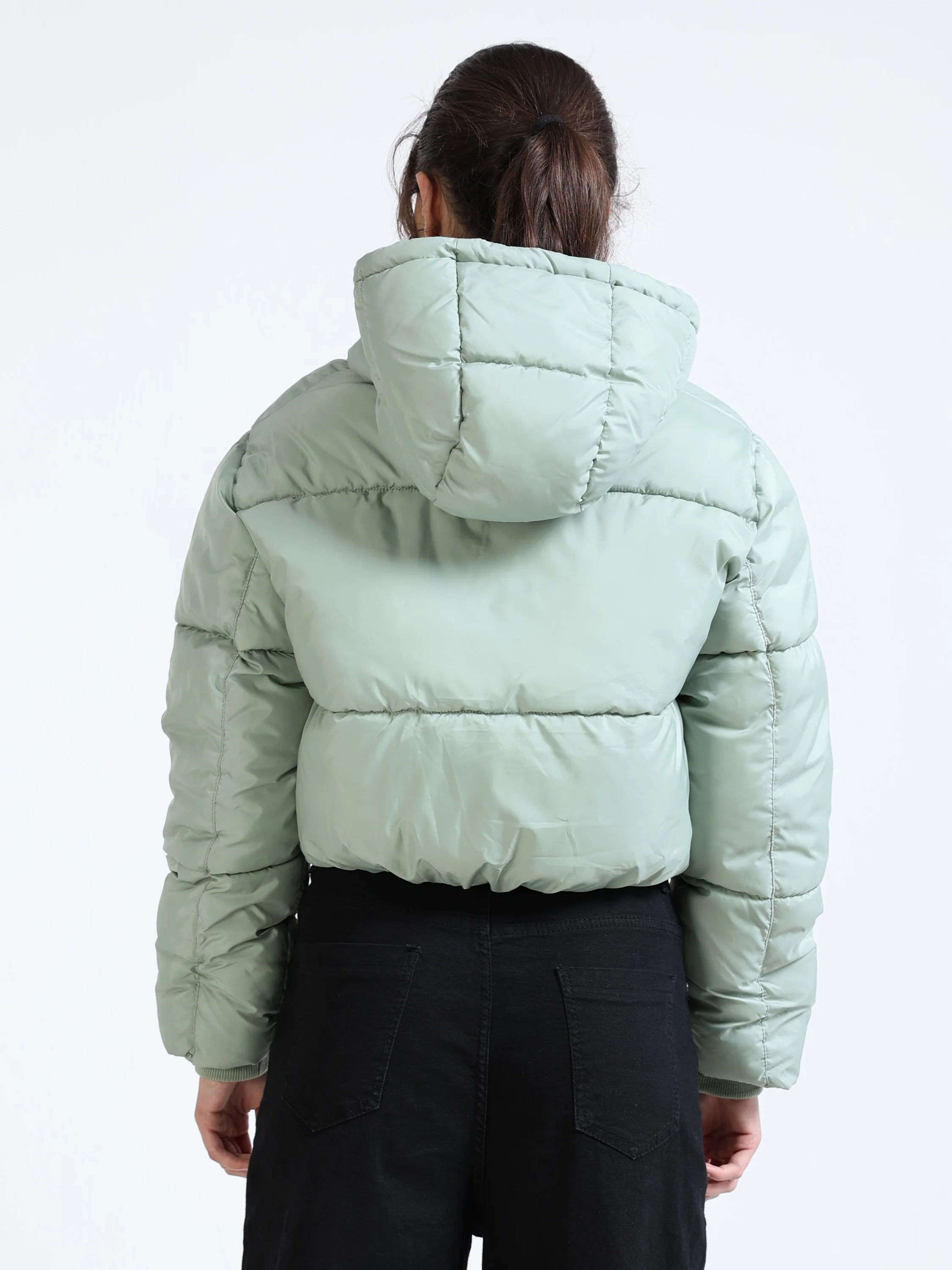 Women Green Hooded Puffer Jacket - Image 4
