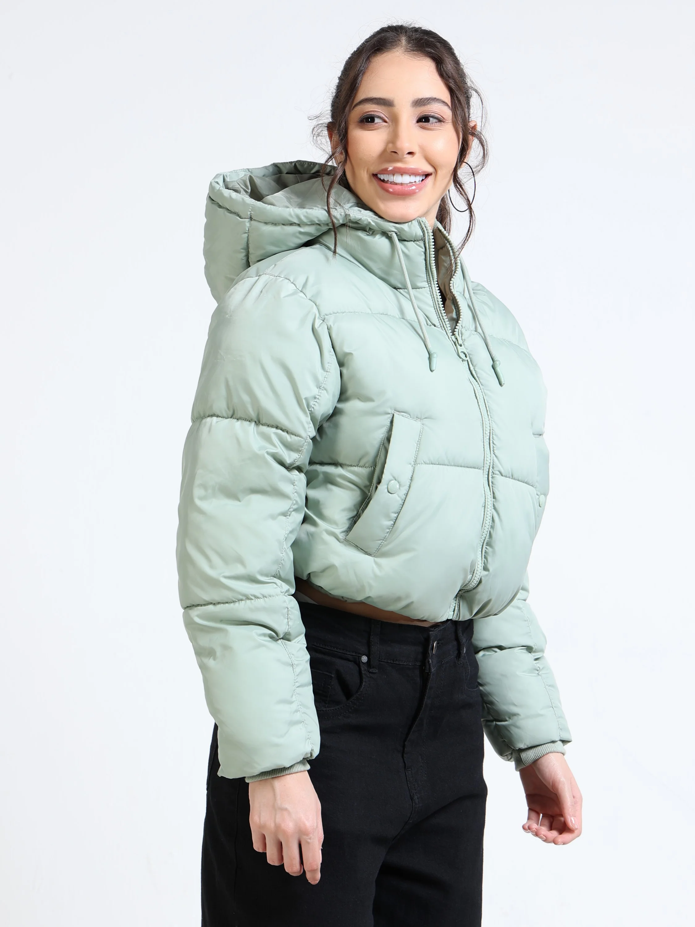Women Green Hooded Puffer Jacket - Image 5