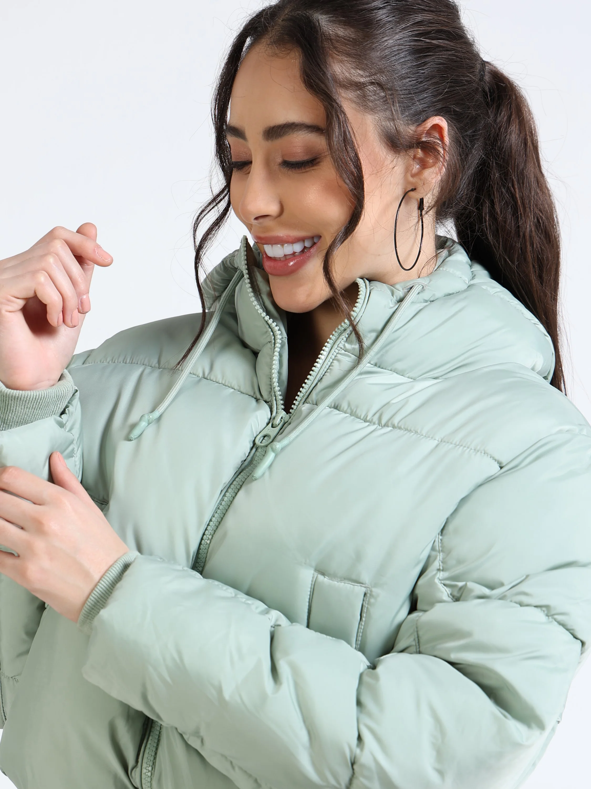 Women Green Hooded Puffer Jacket - Image 6