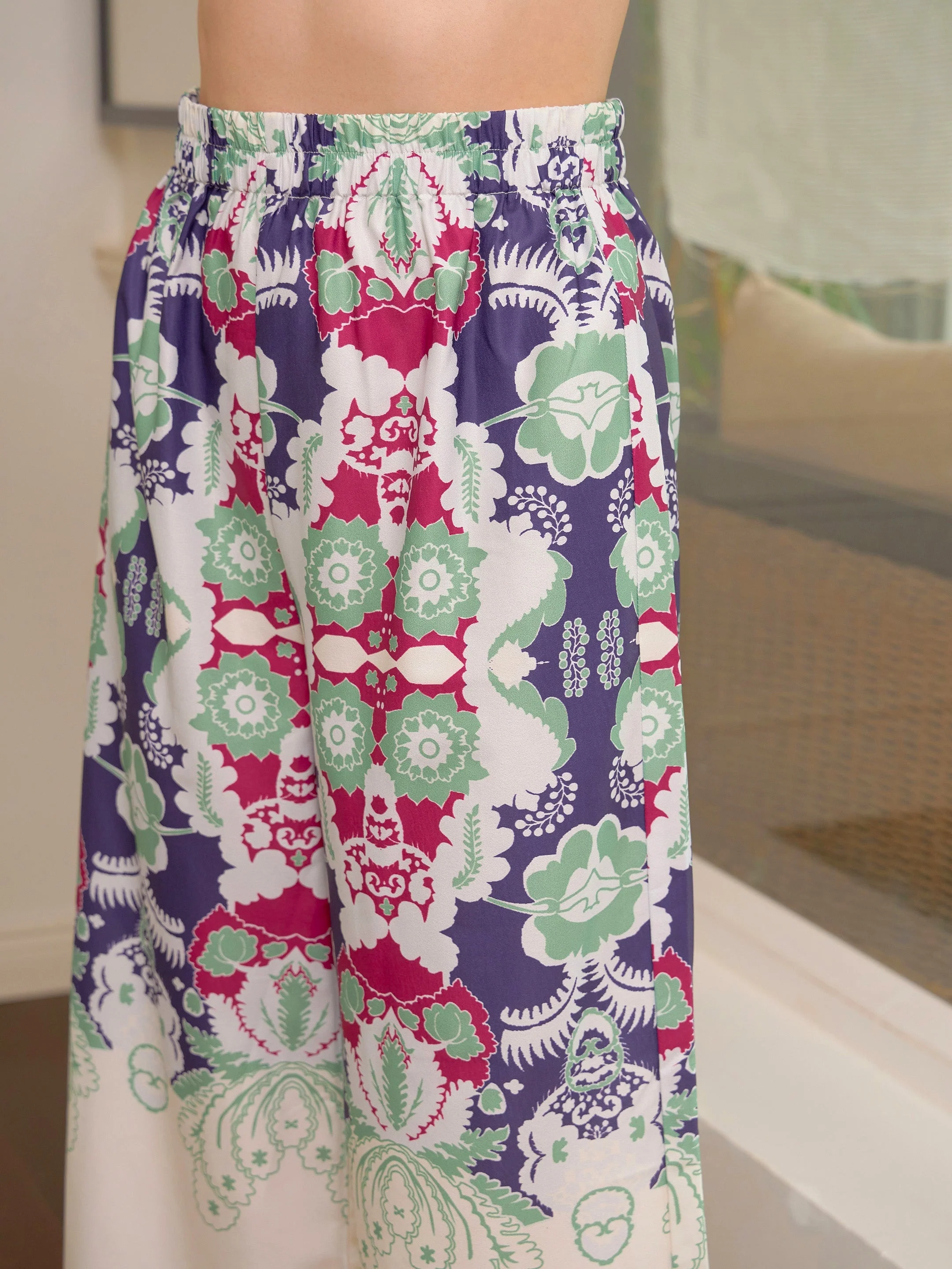 Women Green & Magenta Floral Notch Shirt With Lounge Pants - Image 5