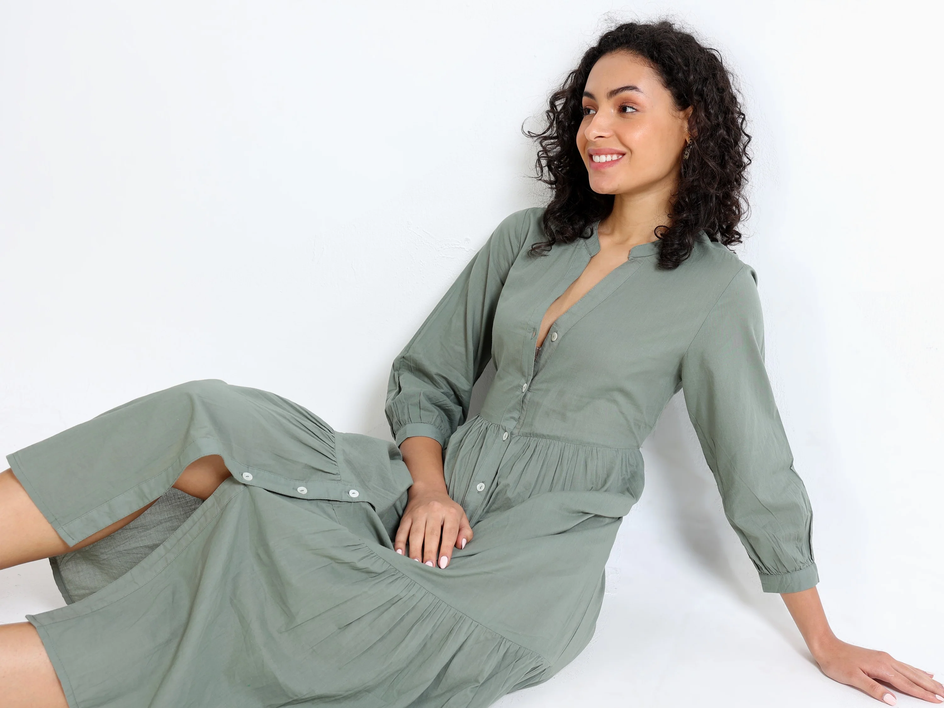Women Green Maxi Tier Dress - Image 6