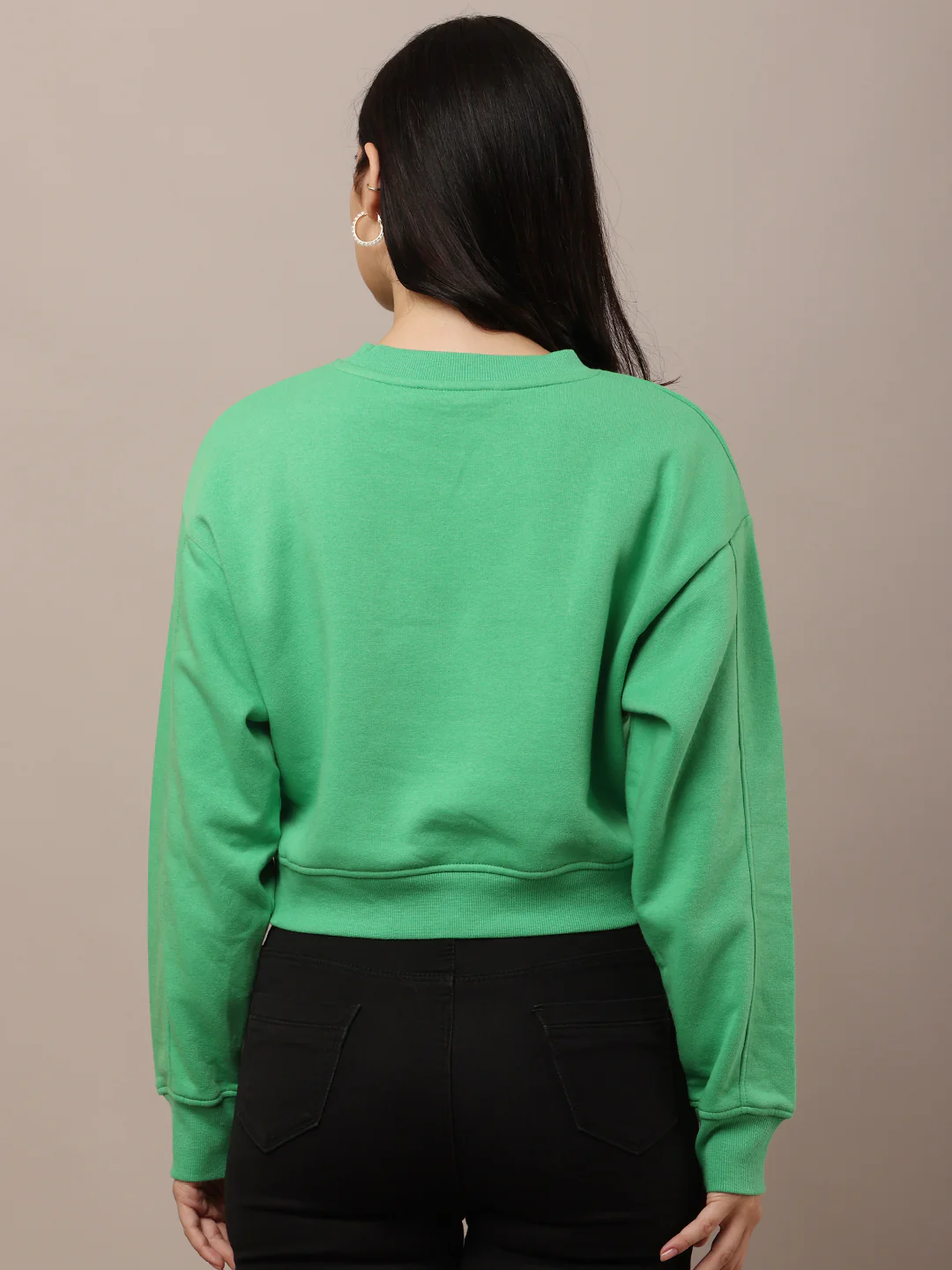 Women Green Neck Crop Sweatshirt - Image 4