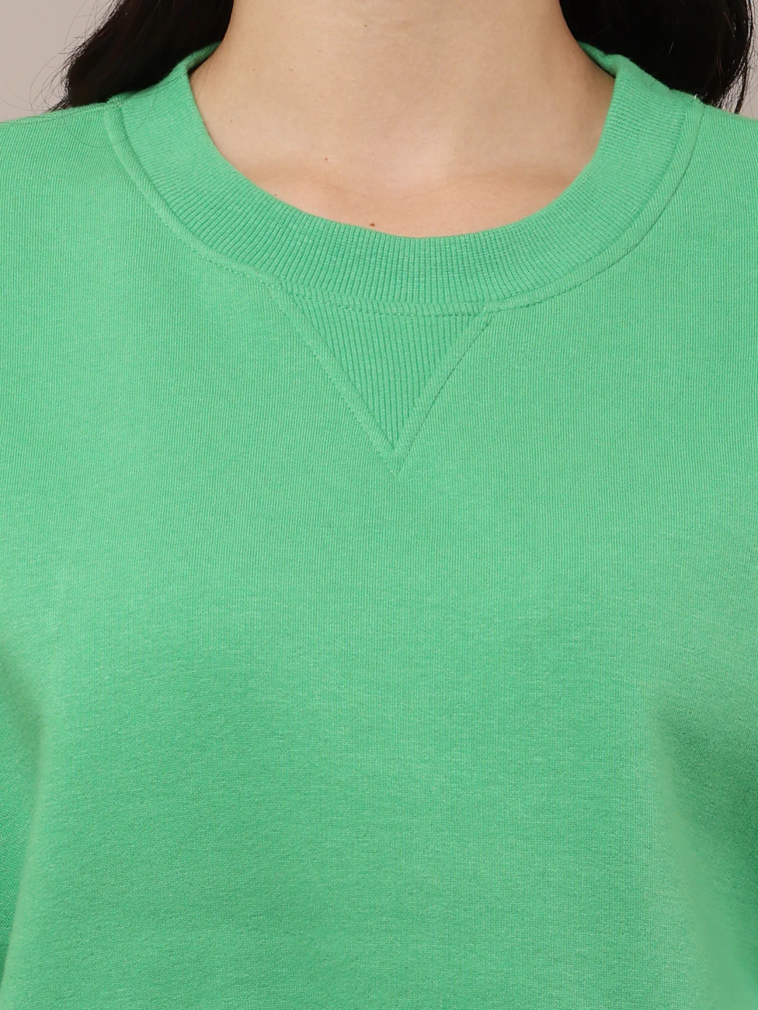 Women Green Neck Crop Sweatshirt - Image 5