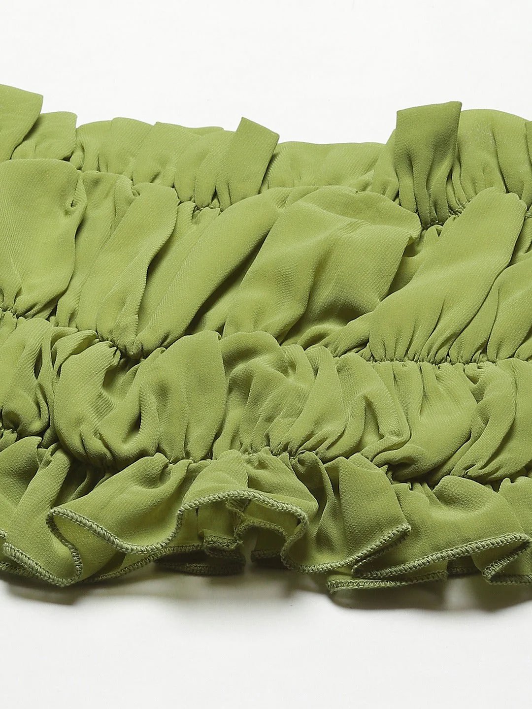 Women Green Off Shoulder Ruched Crop Top - Image 5