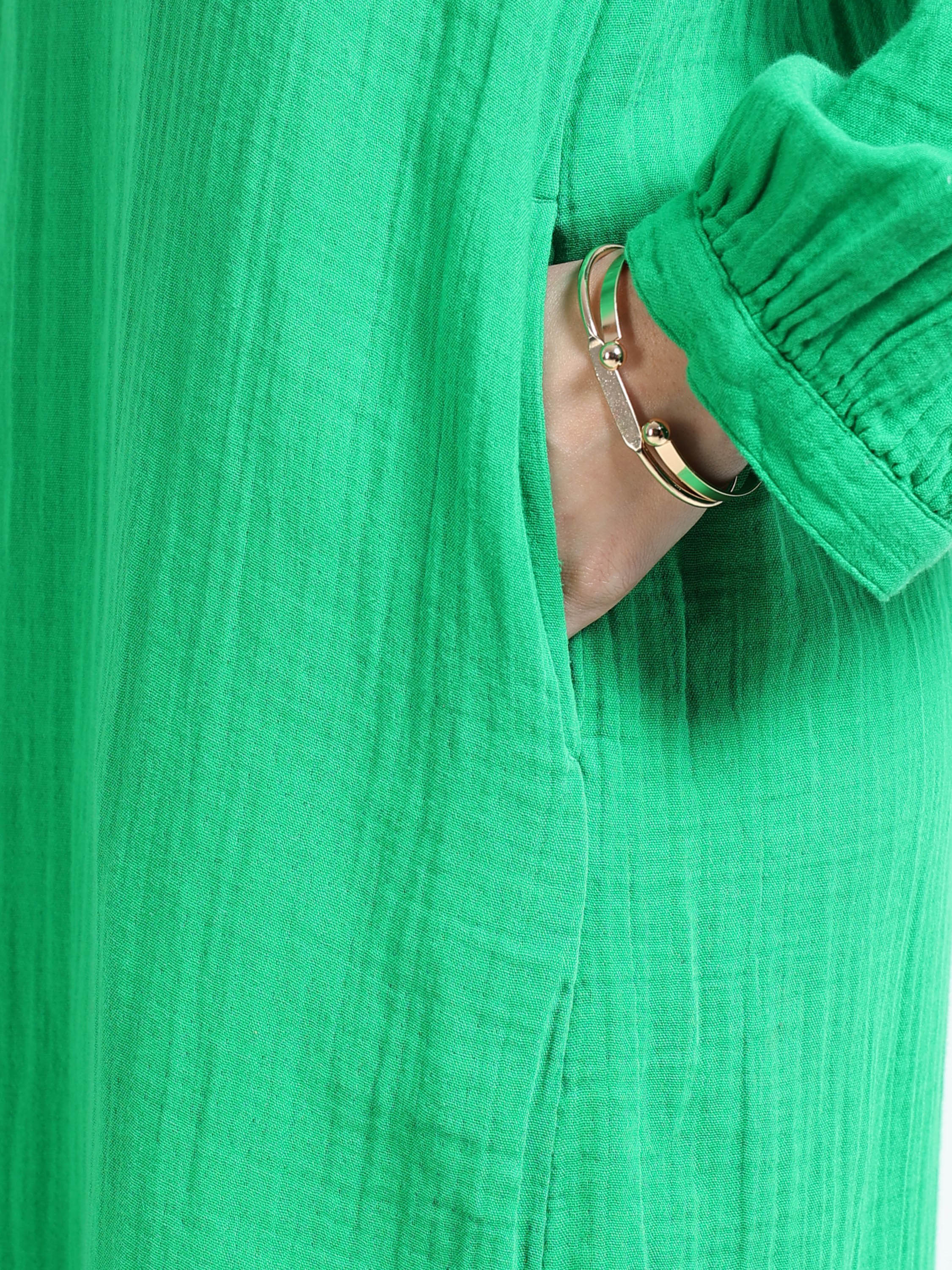 Women Green Oversized Gauze Dress - Image 5