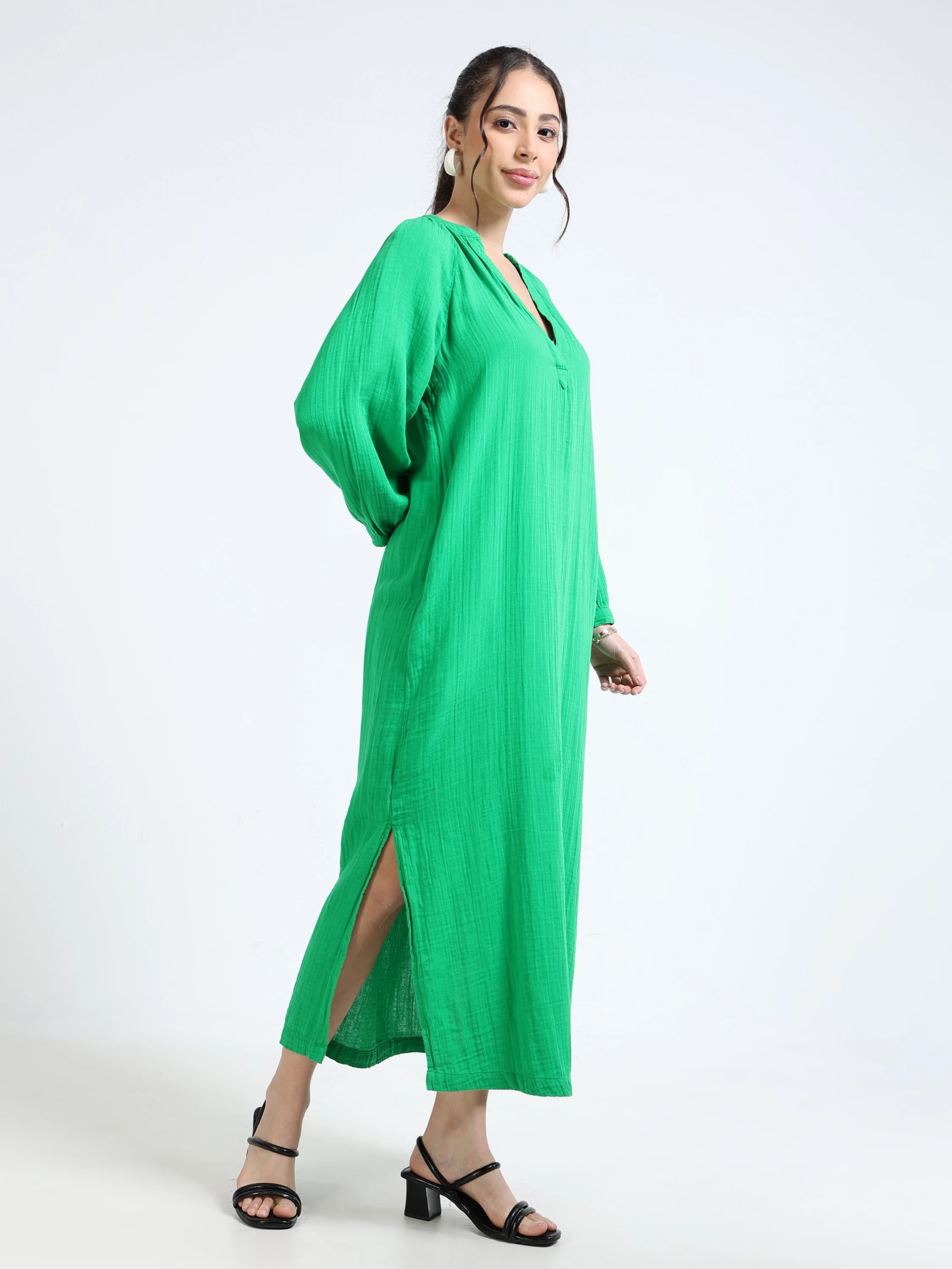 Women Green Oversized Gauze Dress - Image 6