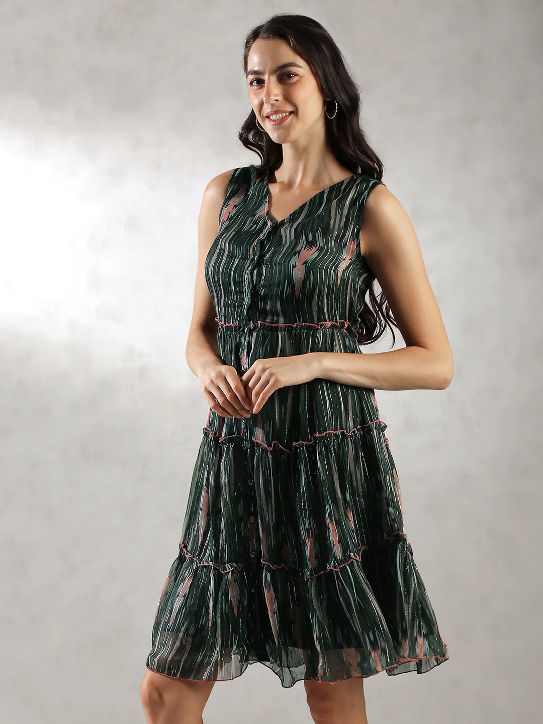 Women Printed Green Dress - Image 2