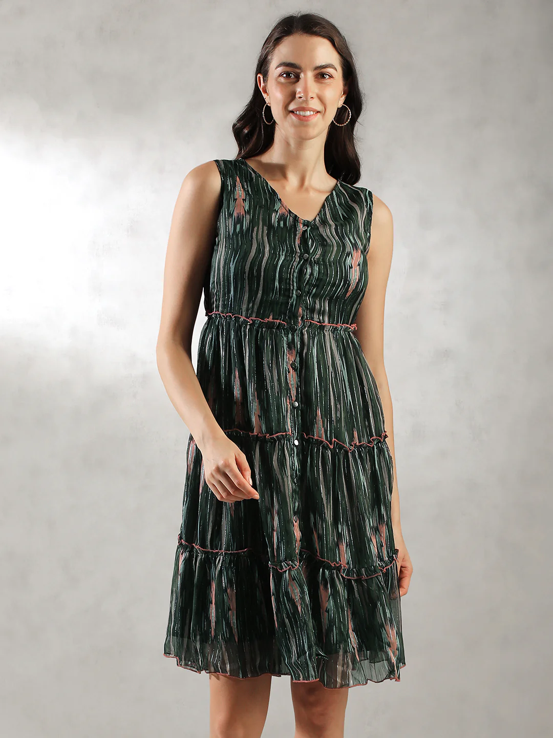 Women Printed Green Dress - Image 4