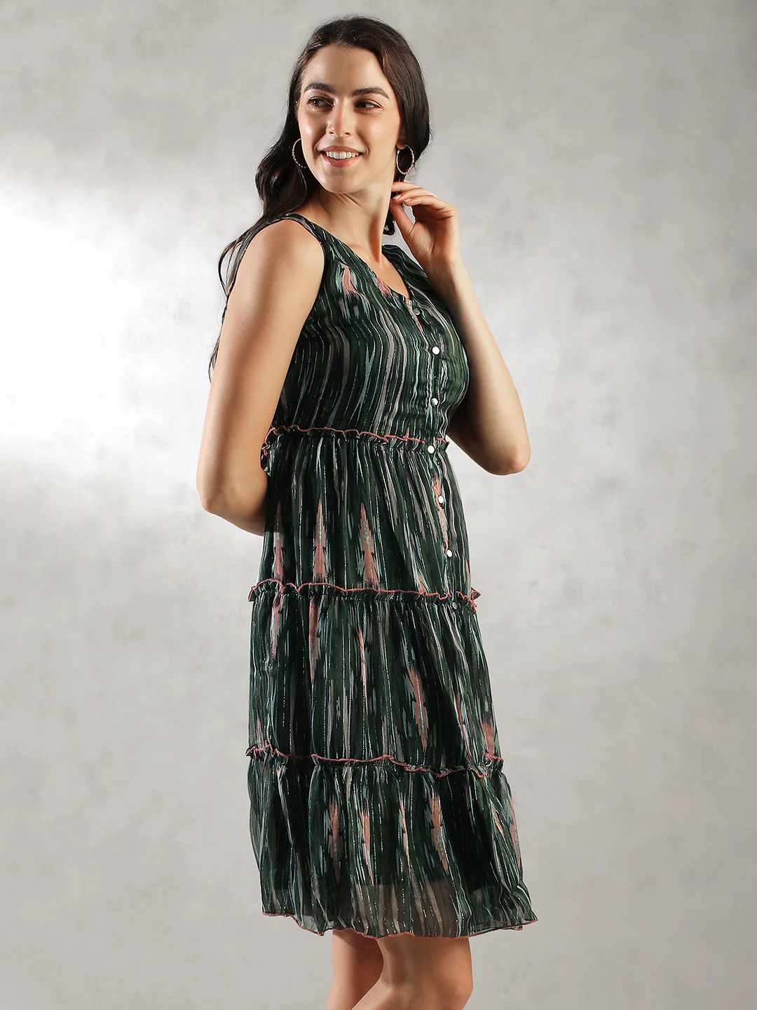 Women Printed Green Dress - Image 6