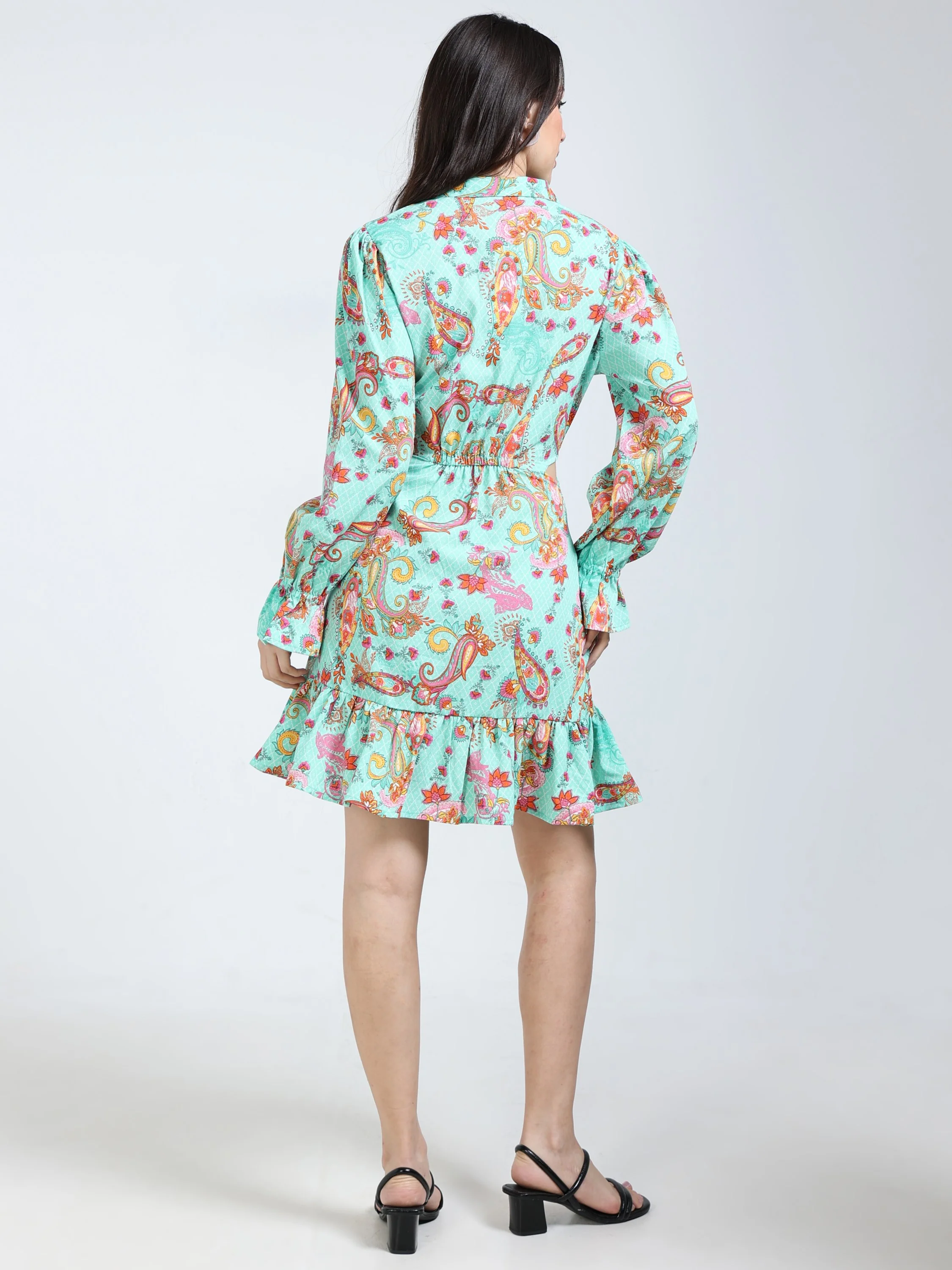 Women Green Cutout Flare Dress - Image 2