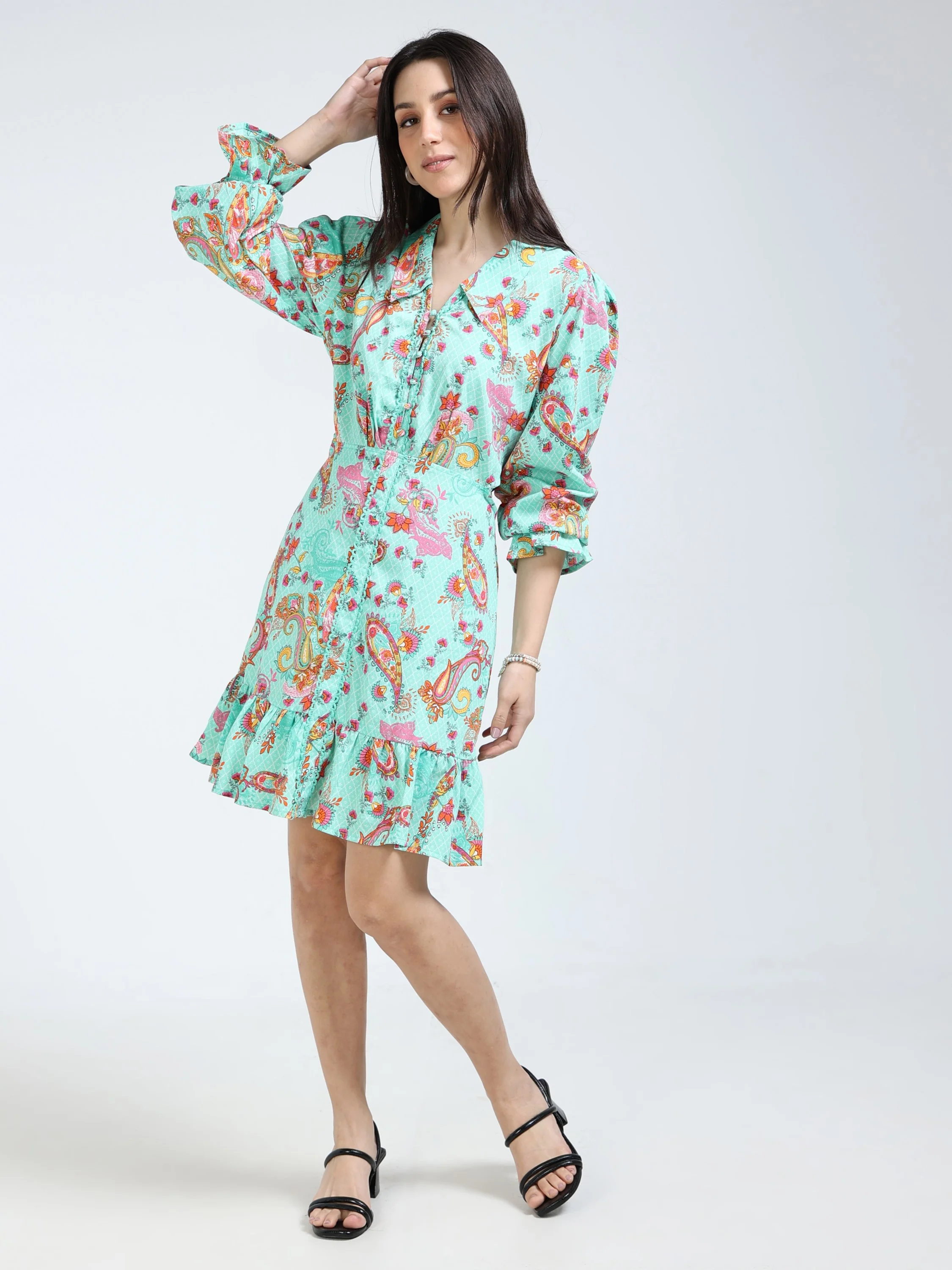 Women Green Cutout Flare Dress - Image 5