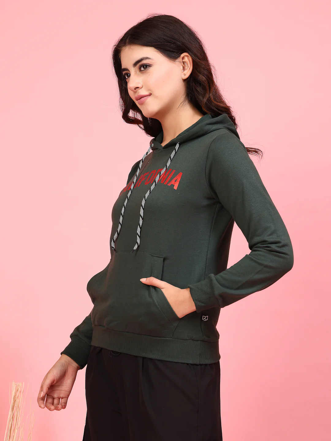 Women Green Printed Hooded Sweatshirt - Image 5