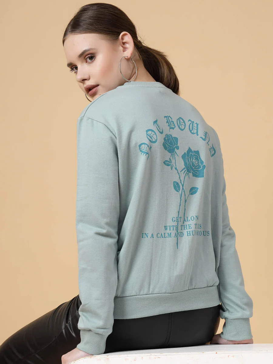 Women Green Printed Sweatshirt - Image 2