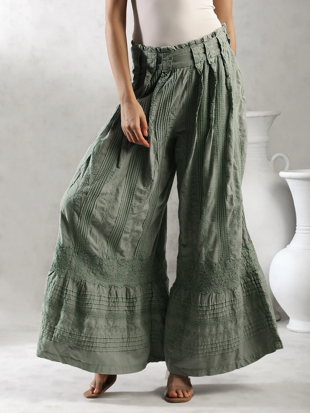Women Green Boho Flared Pants - Image 2