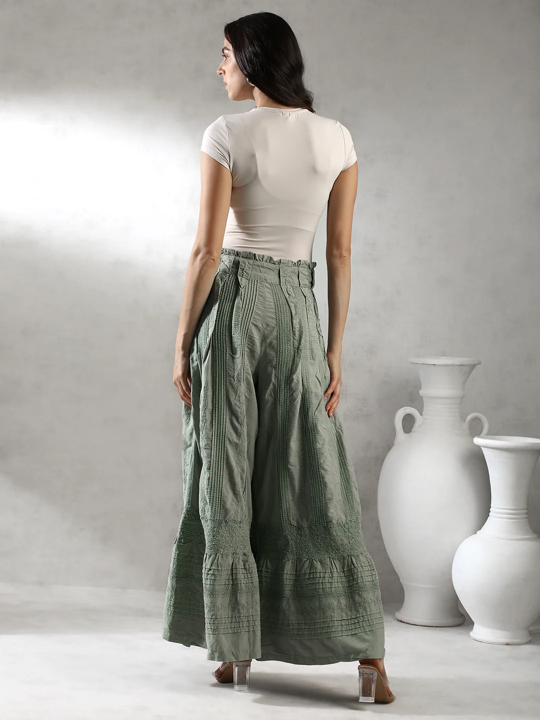 Women Green Boho Flared Pants - Image 3
