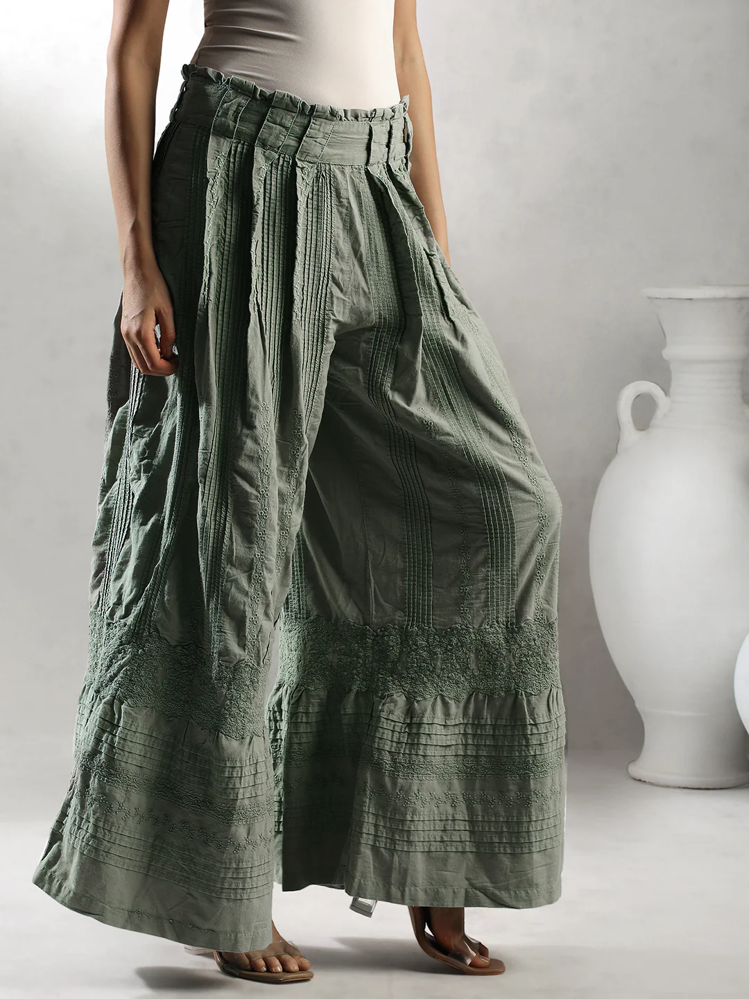 Women Green Boho Flared Pants - Image 4