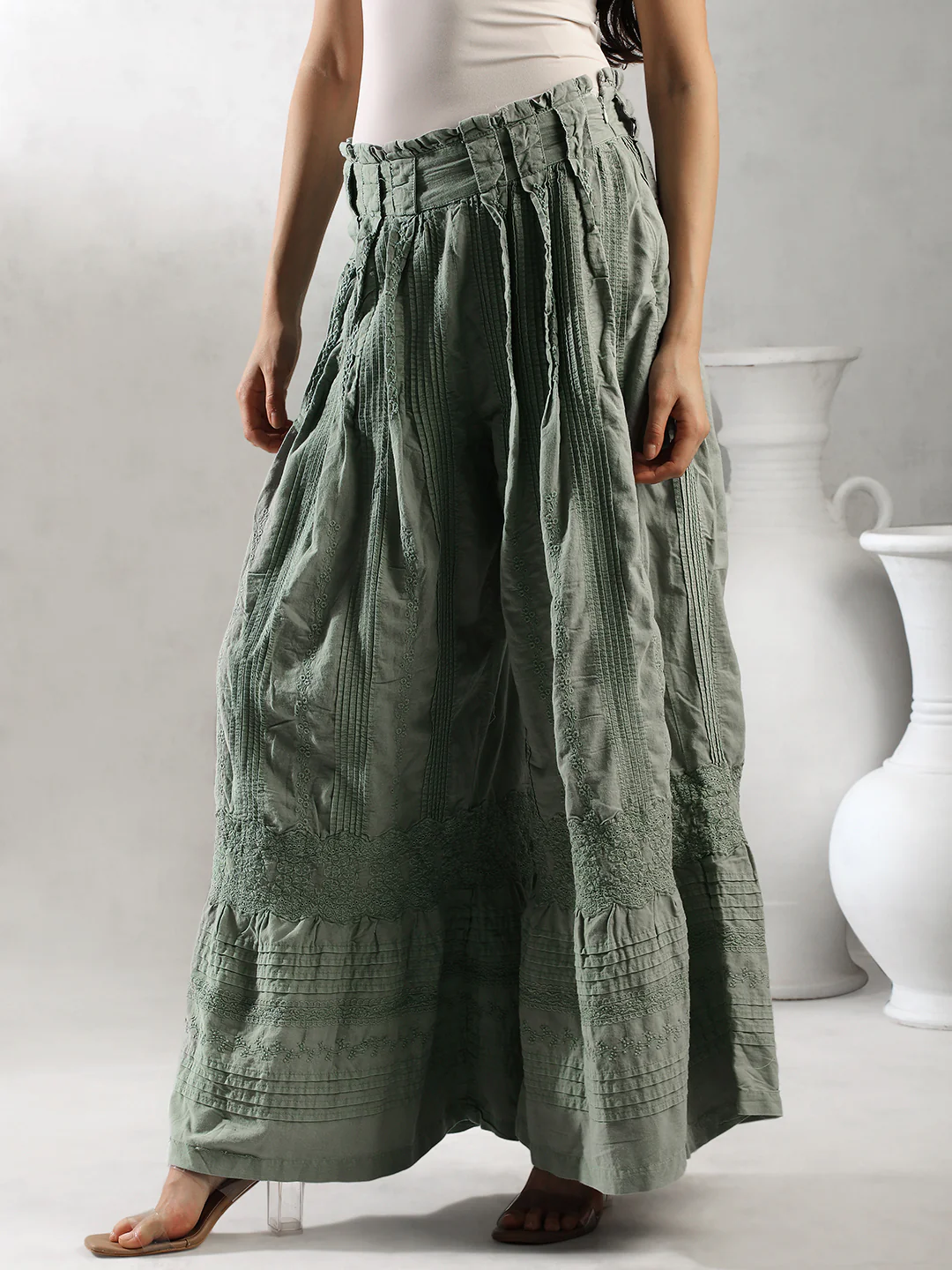 Women Green Boho Flared Pants - Image 6