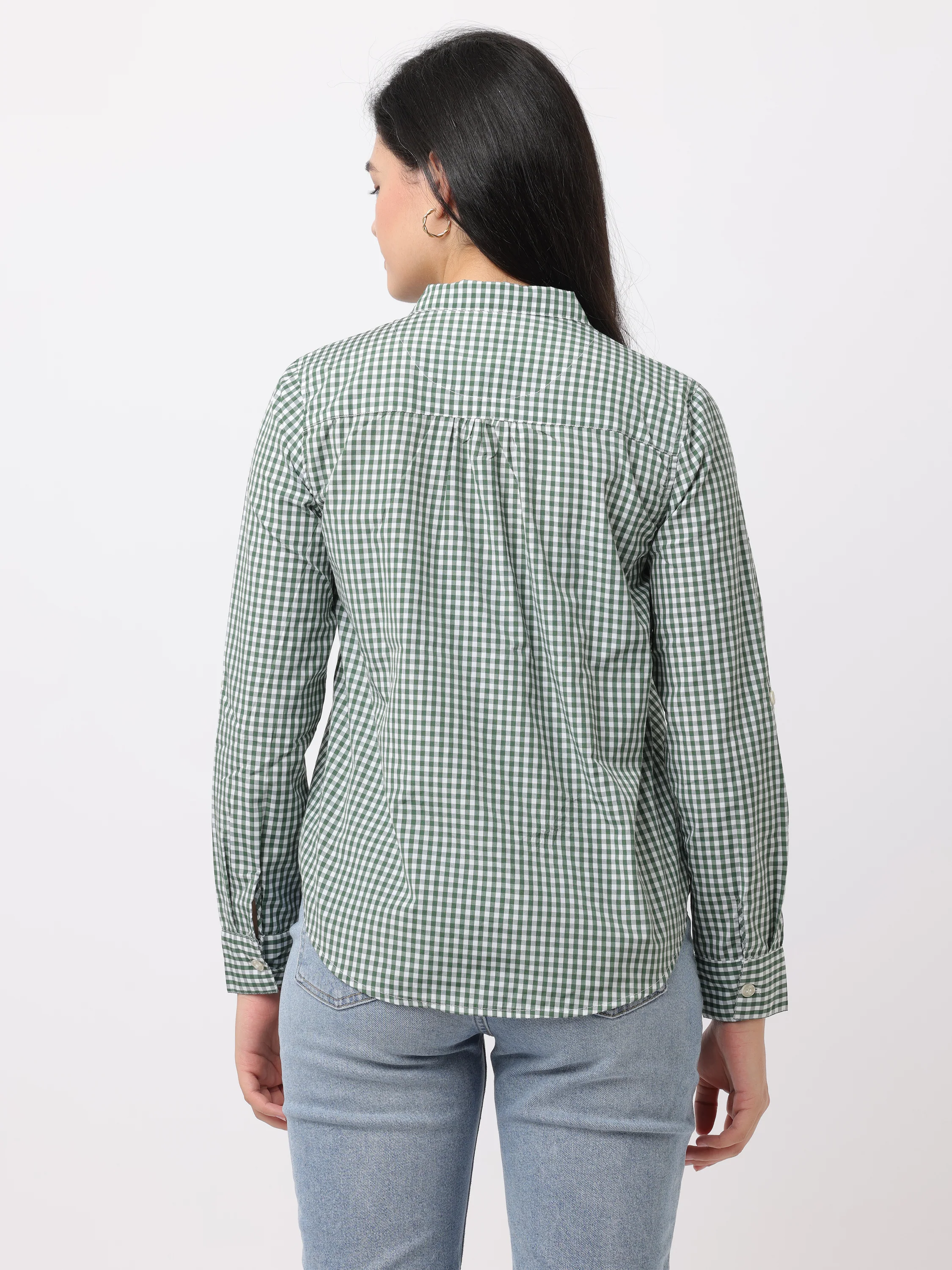 Women Green Regular Fit Checked Shirt - Image 4