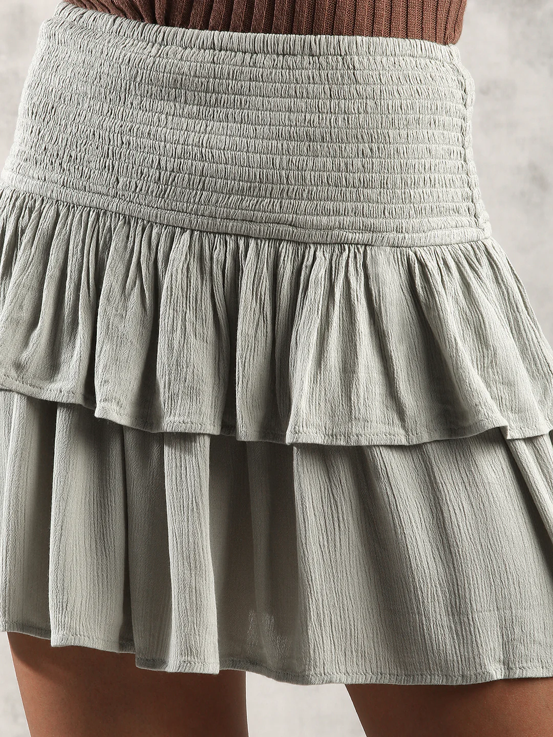 Women Green Layered Mini Skirt - Image 2