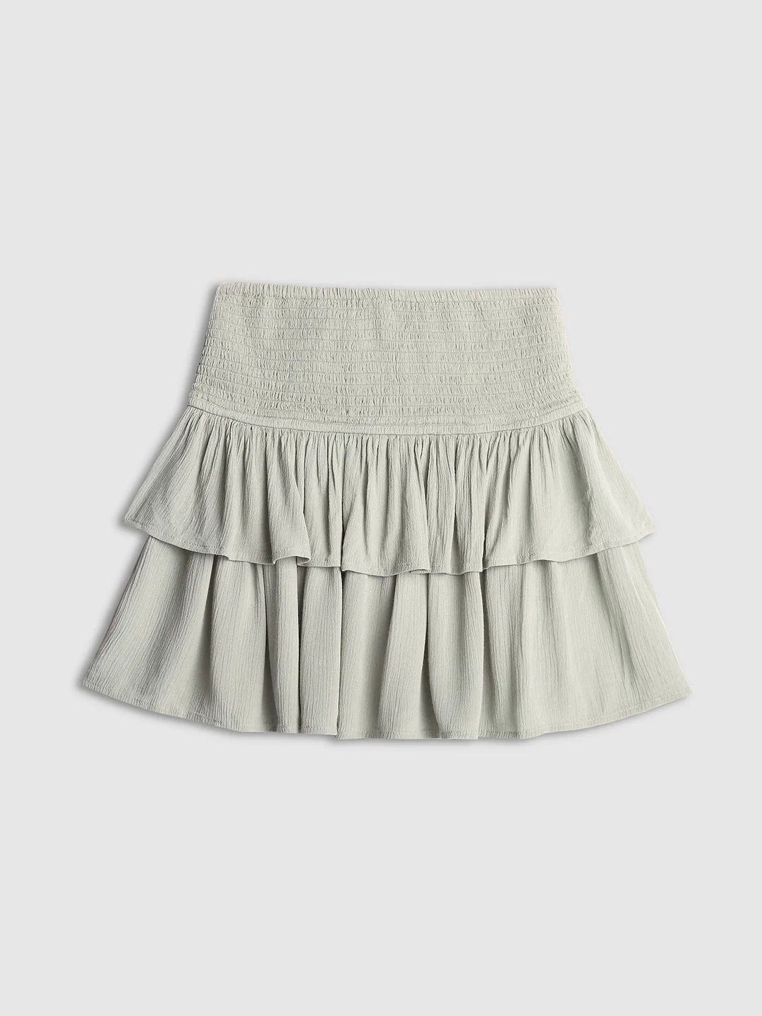 Women Green Layered Mini Skirt - Image 8