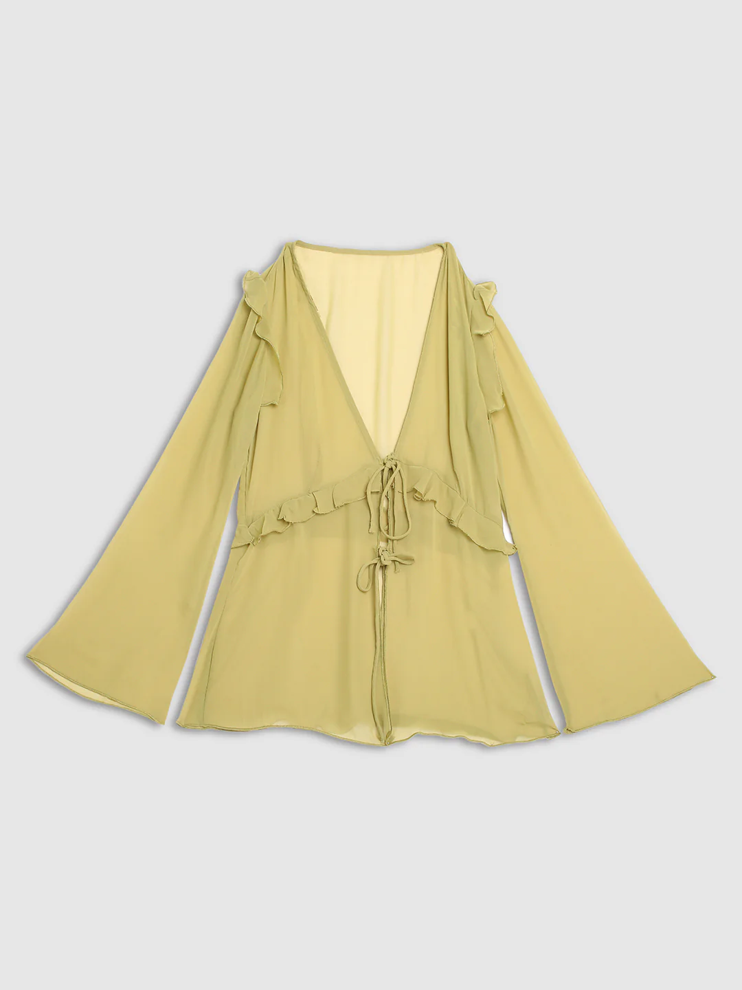 Women Green Front Tie Up Sheer Top - Image 7